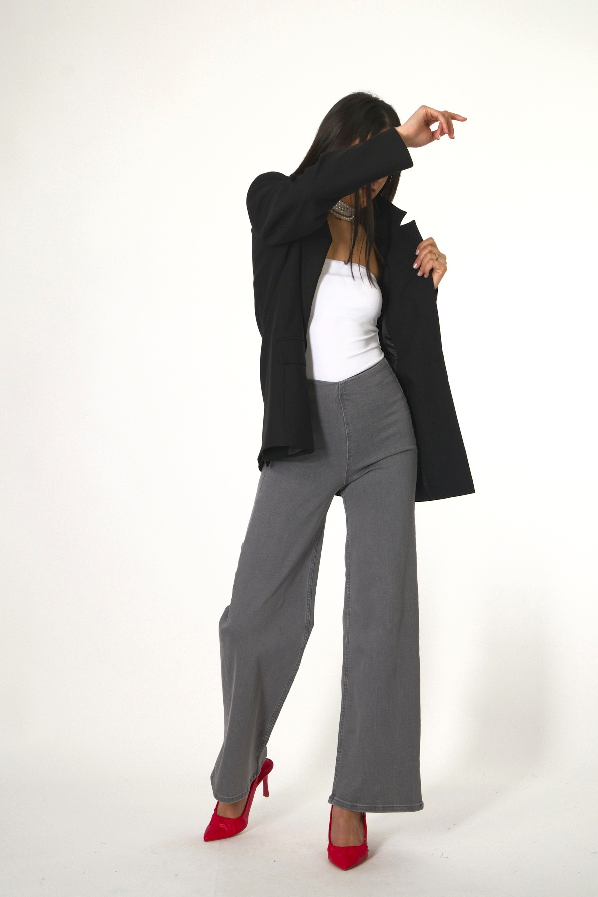 Abbra Kadın Dümdüz Fit Blazer