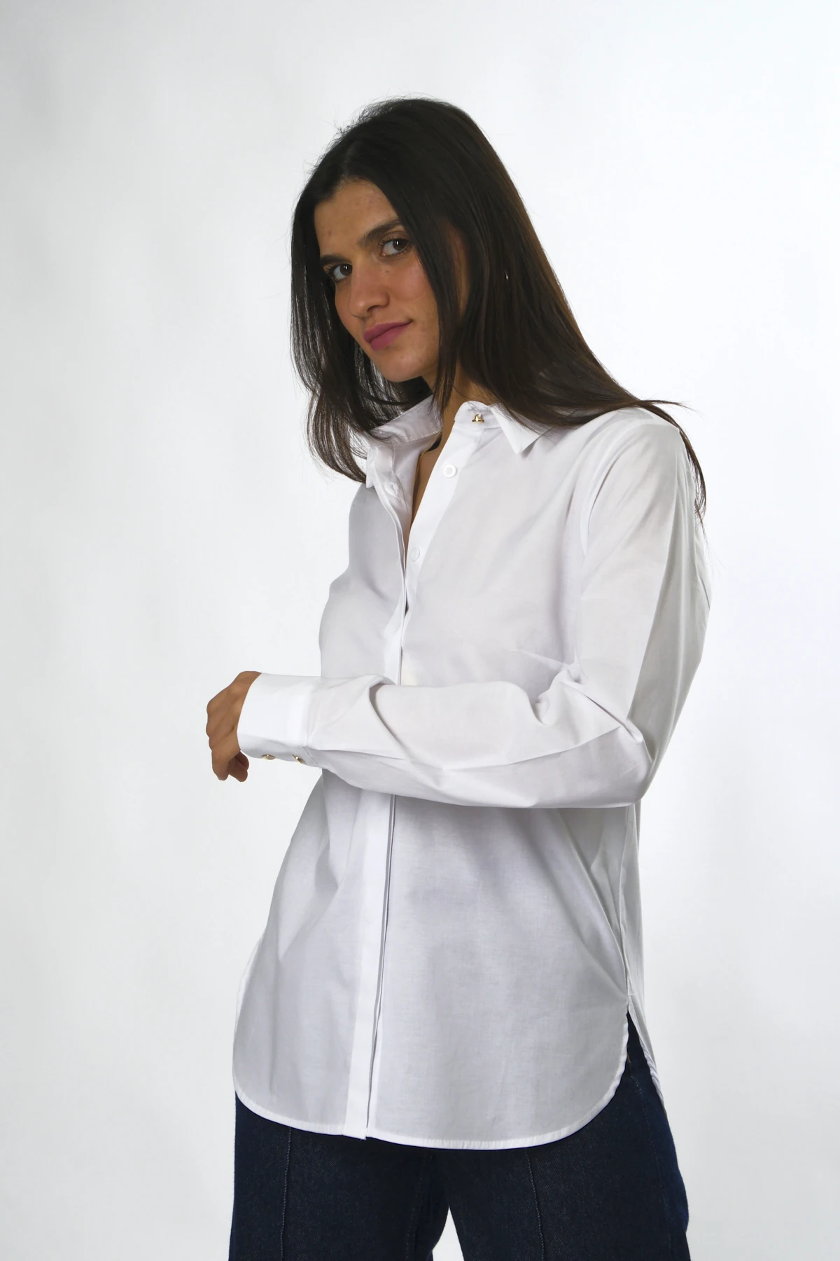 Abbra Kadın Gizli Düğmeli Pamuklu Poplin Gömlek