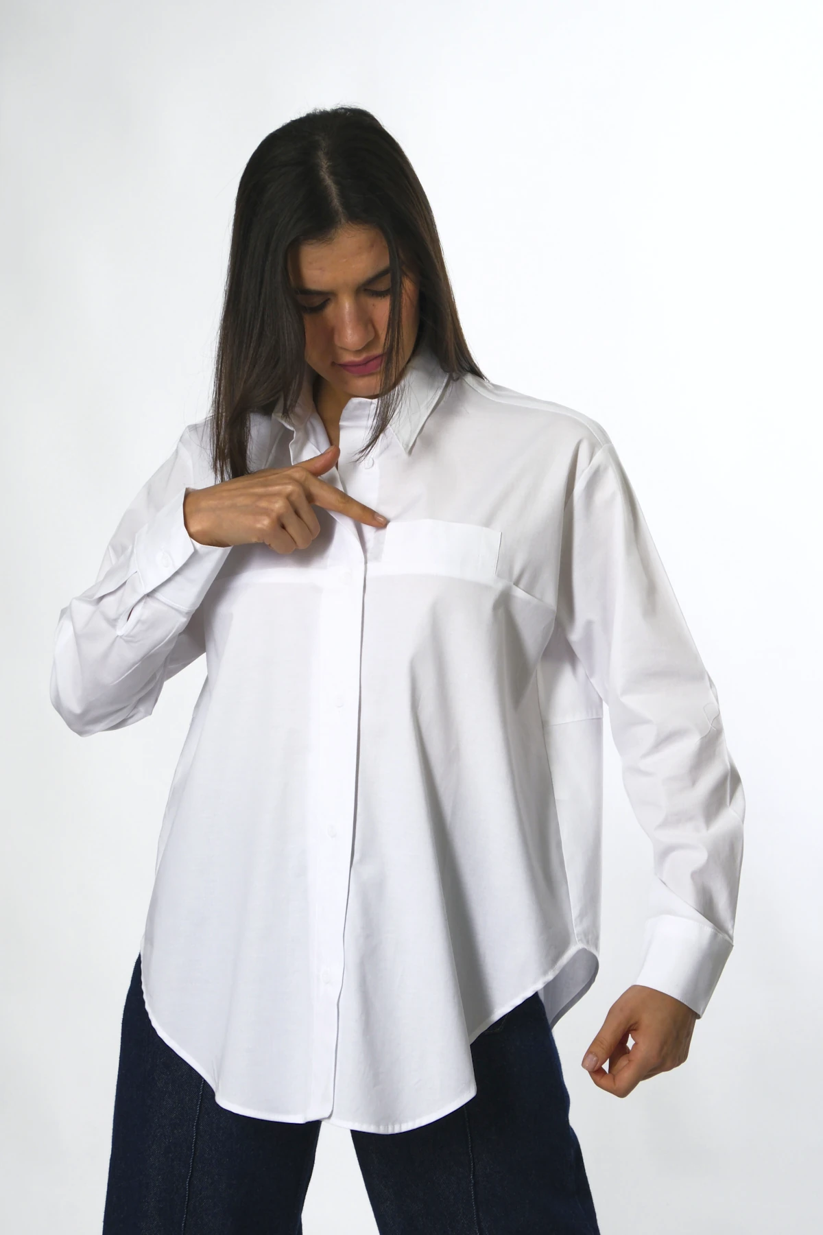 Abbra Kadın Sahte Cepli Pamuklu Oversize Gömlek