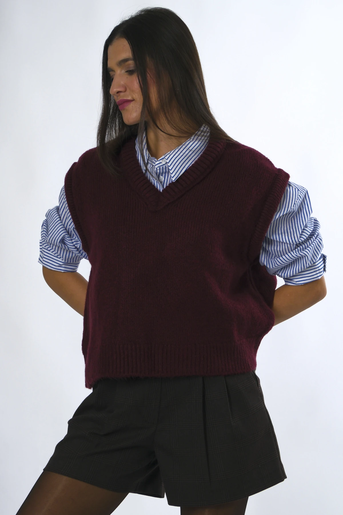 Abbra Kadın V Yaka Düz Süveter