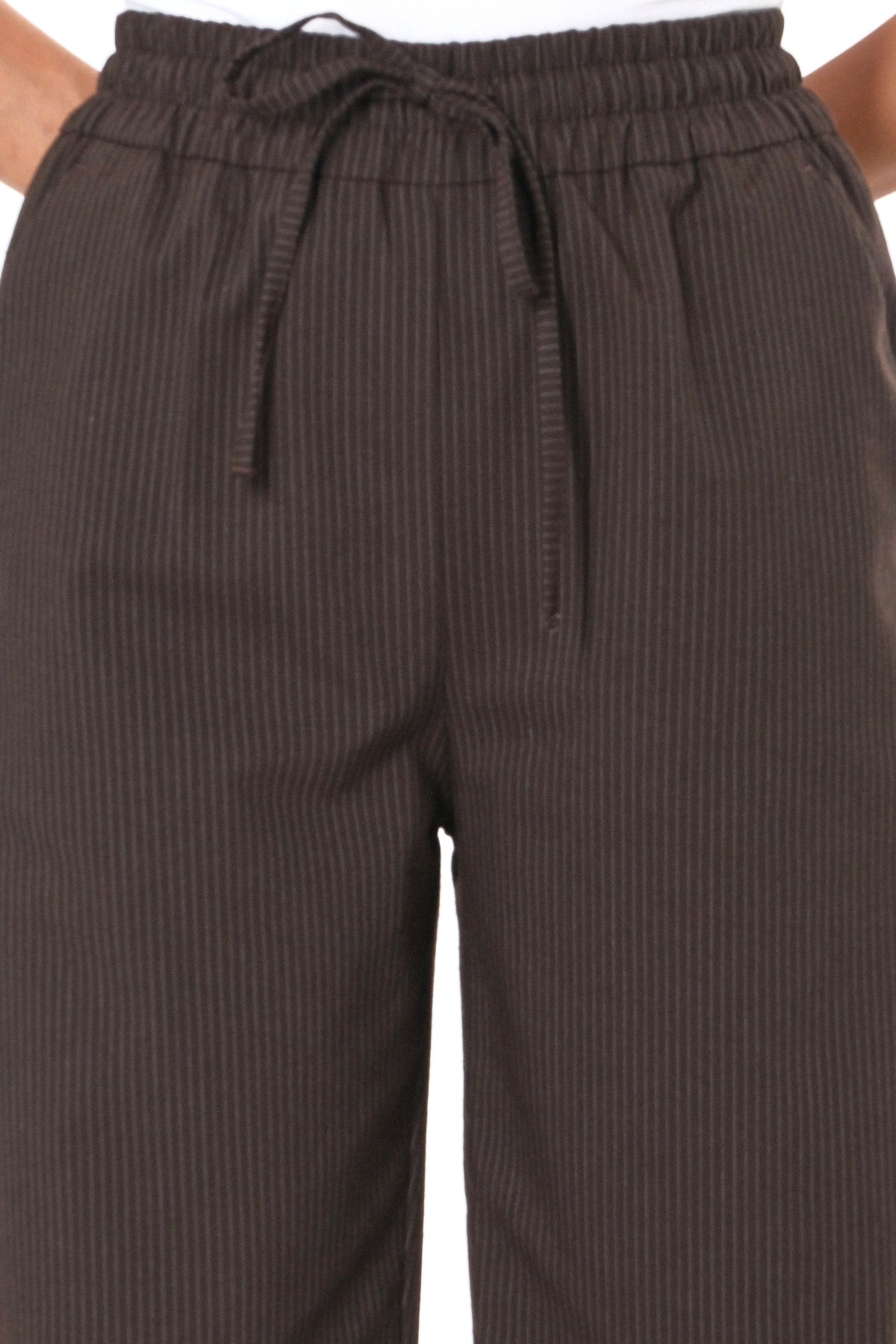 Abbra Kadın Beli Lastikli Çizgili Oversize Pantolon