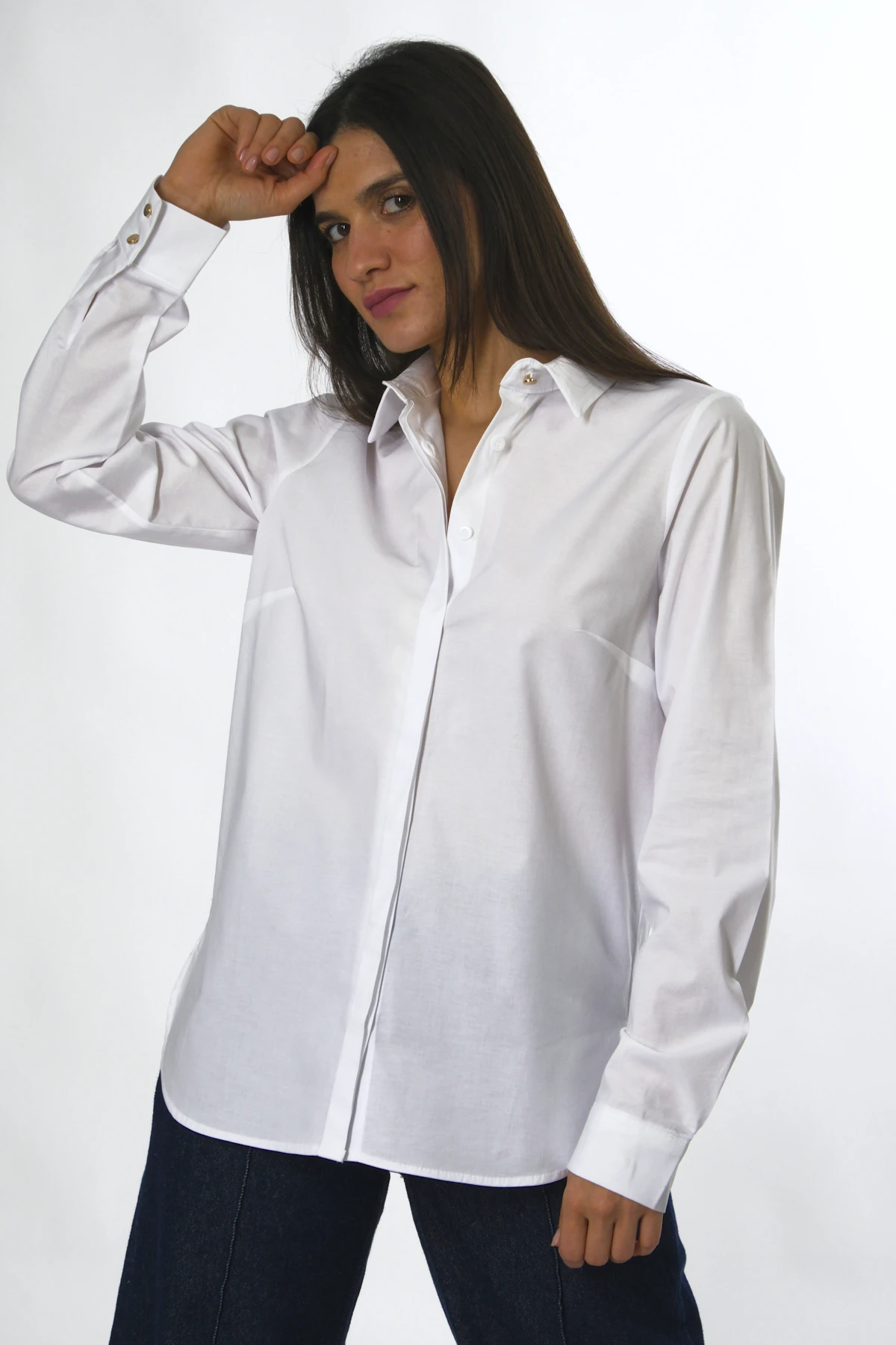 Abbra Kadın Gizli Düğmeli Pamuklu Poplin Gömlek