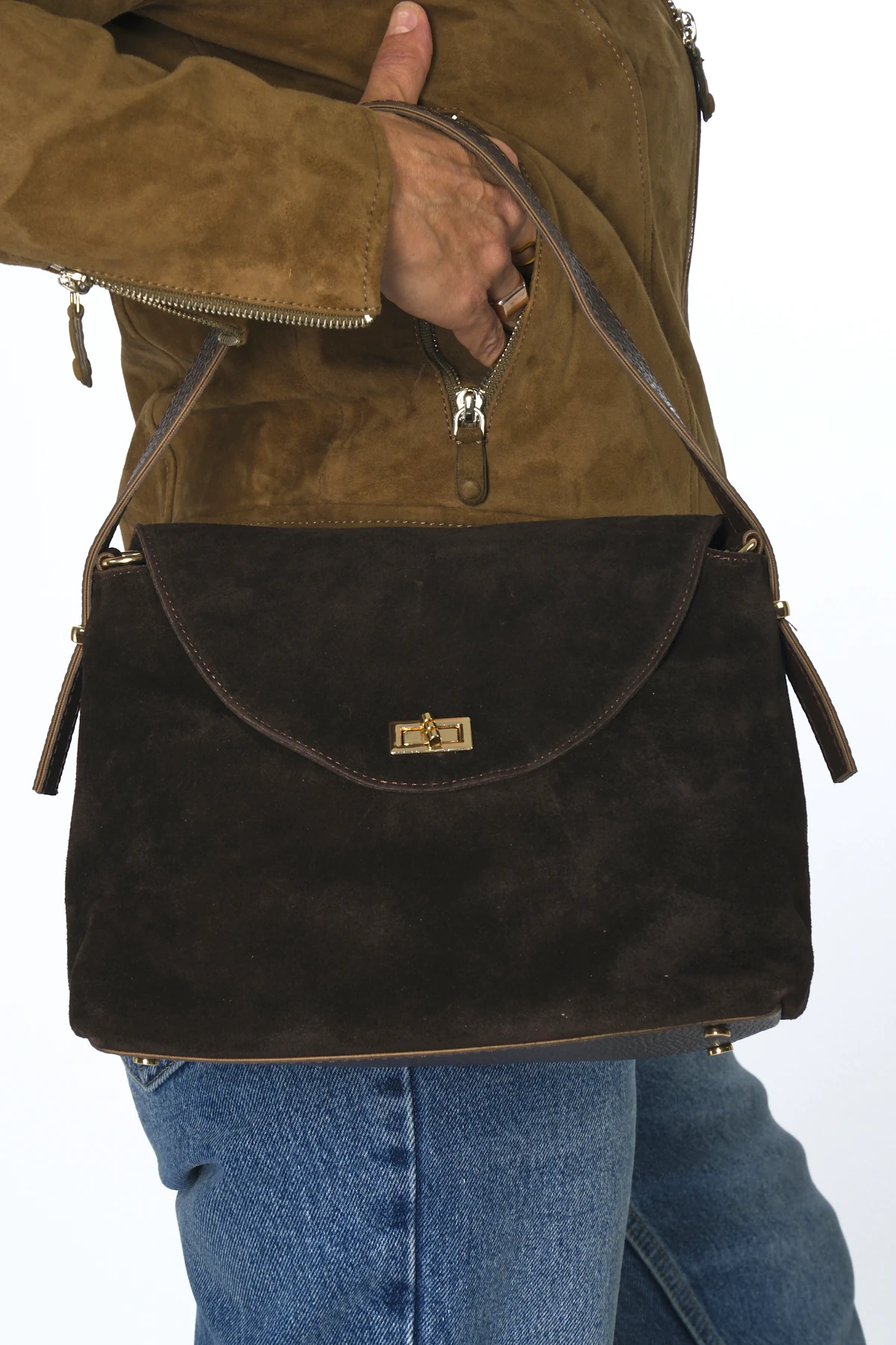 Abbra Kadın Gerçek Süet Deri El Omuz Astarlı Çanta