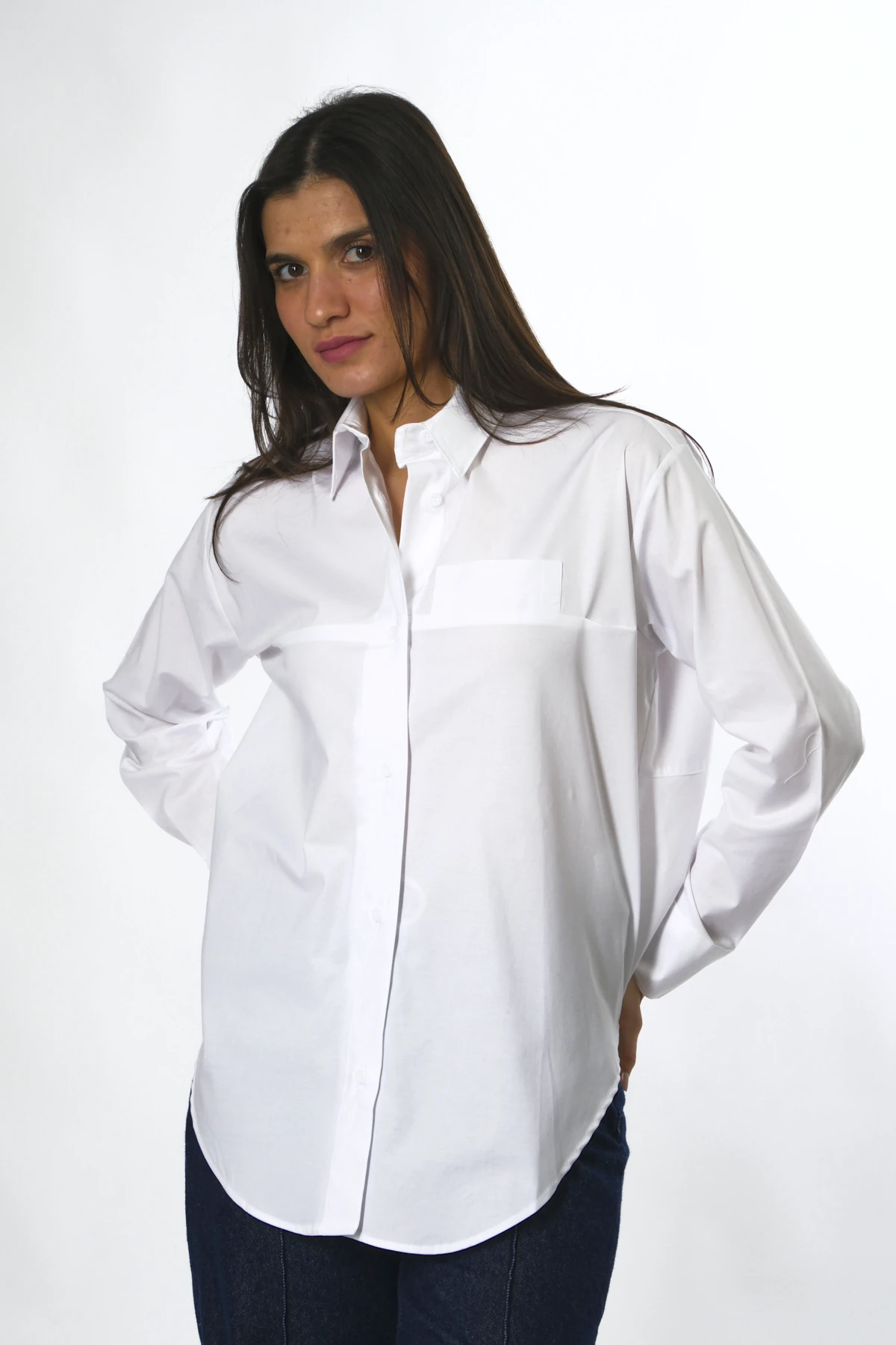 Abbra Kadın Sahte Cepli Pamuklu Oversize Gömlek