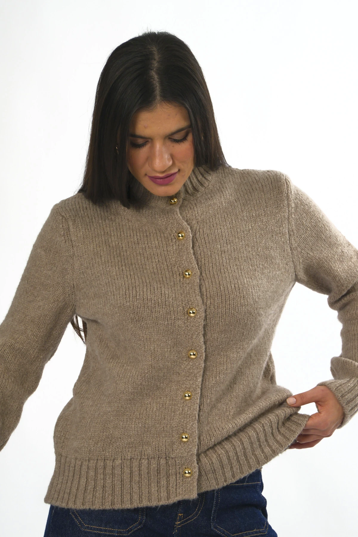 Abbra Kadın Boğazlı Düğmeli Hırka