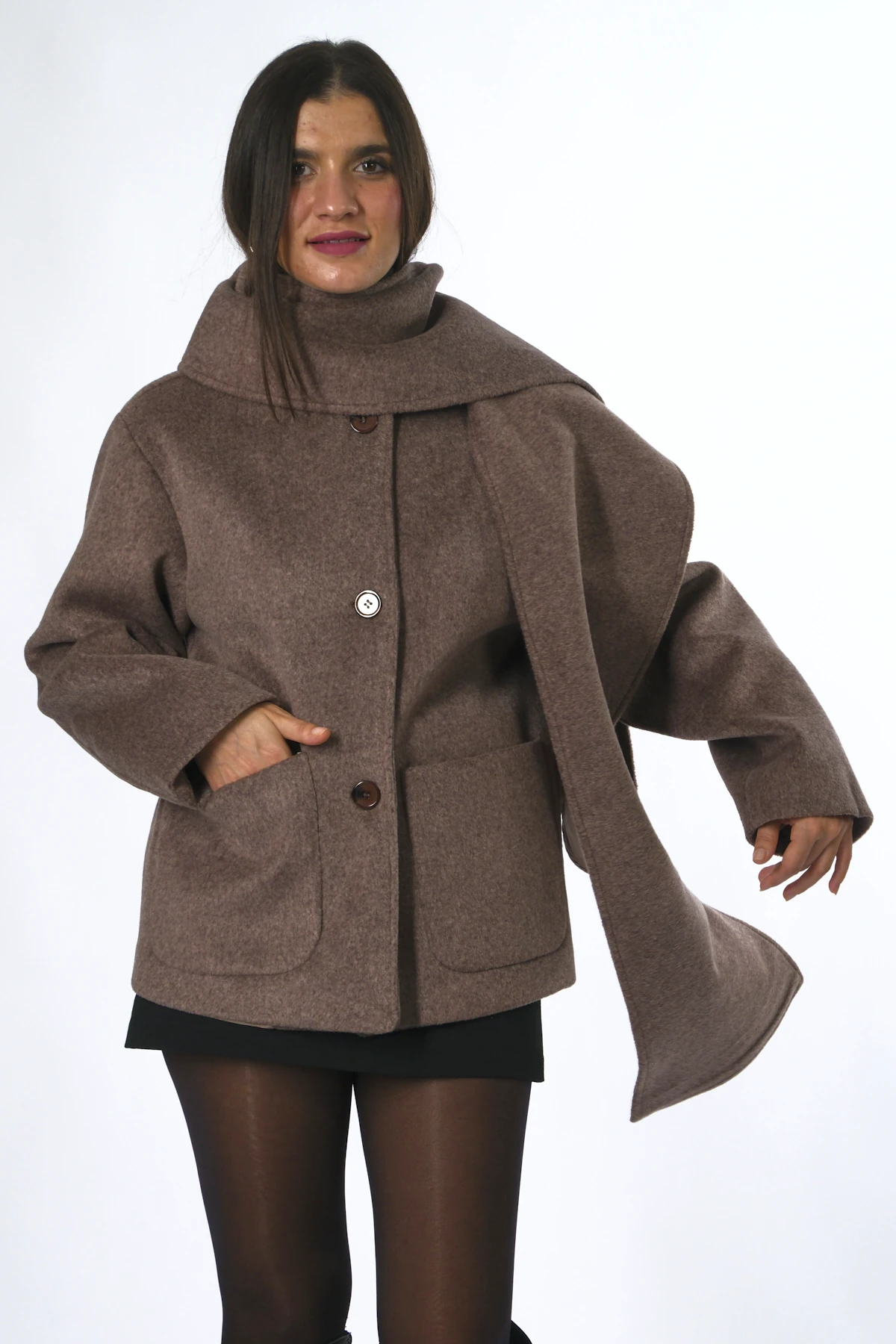 Abbra Kadın Şallı Kaşe Kaban