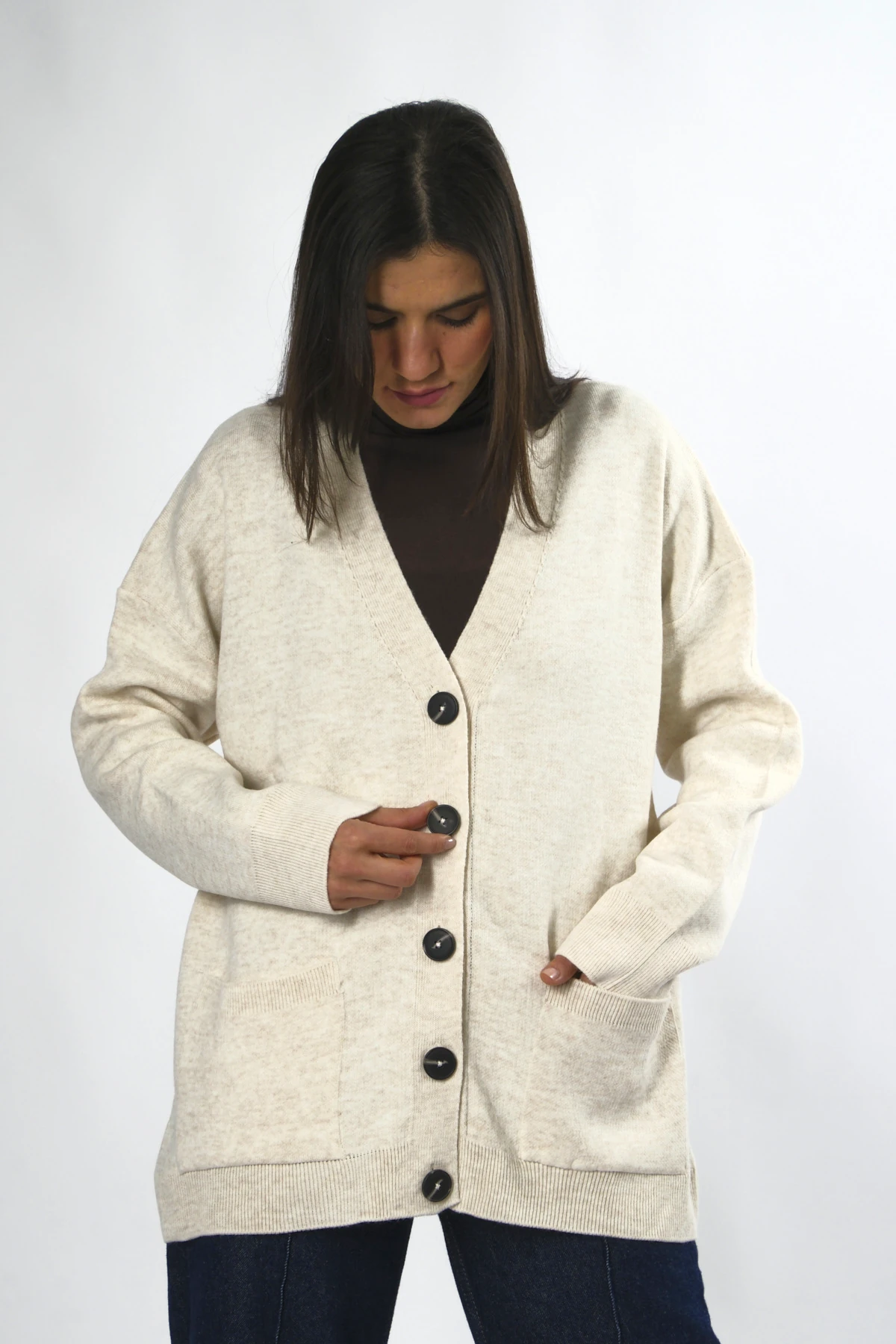 Abbra Kadın 5 Düğmeli Cepli Triko Hırka