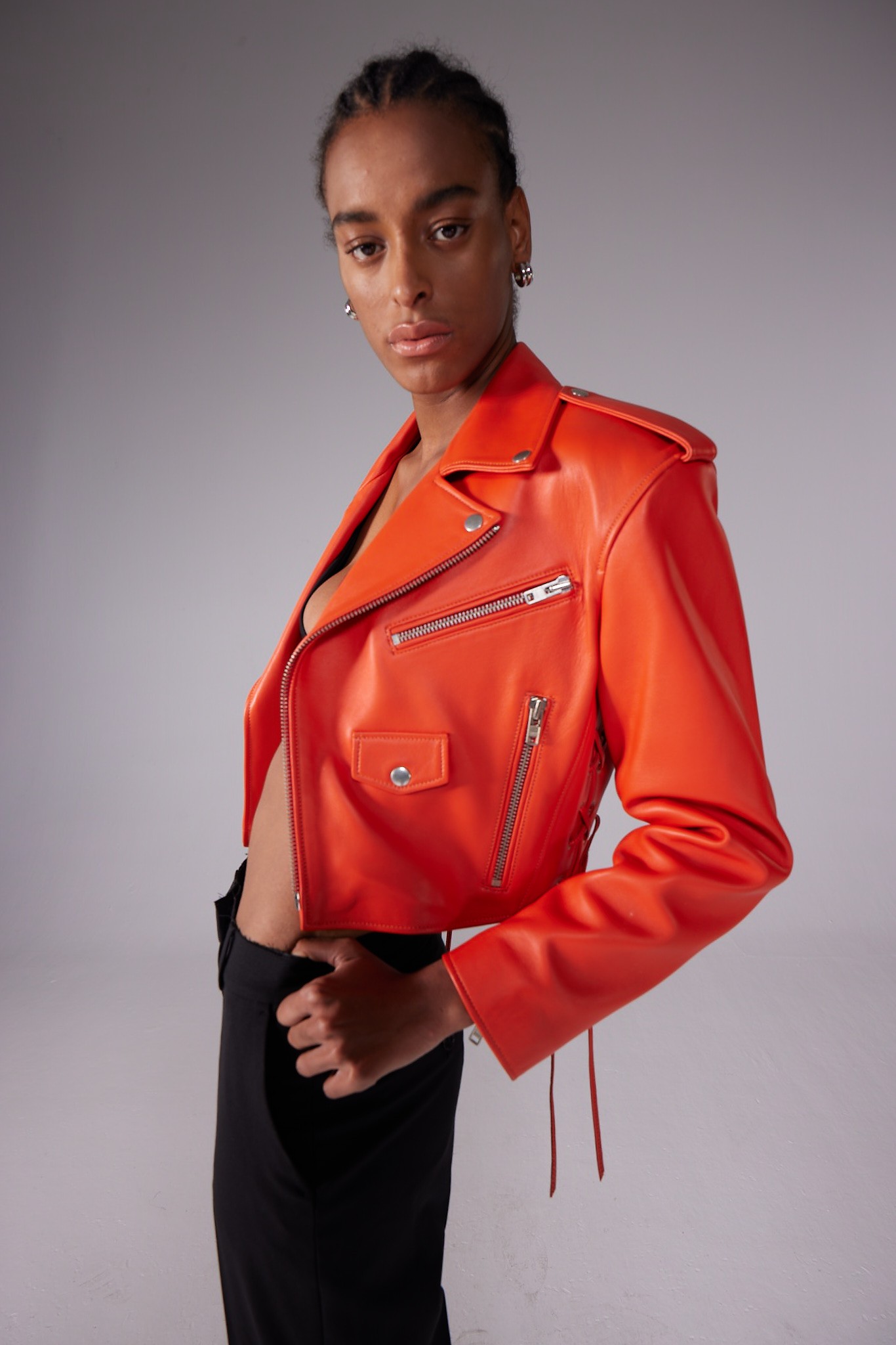 NEWYORK Gang Crop Coral Leather Jacket