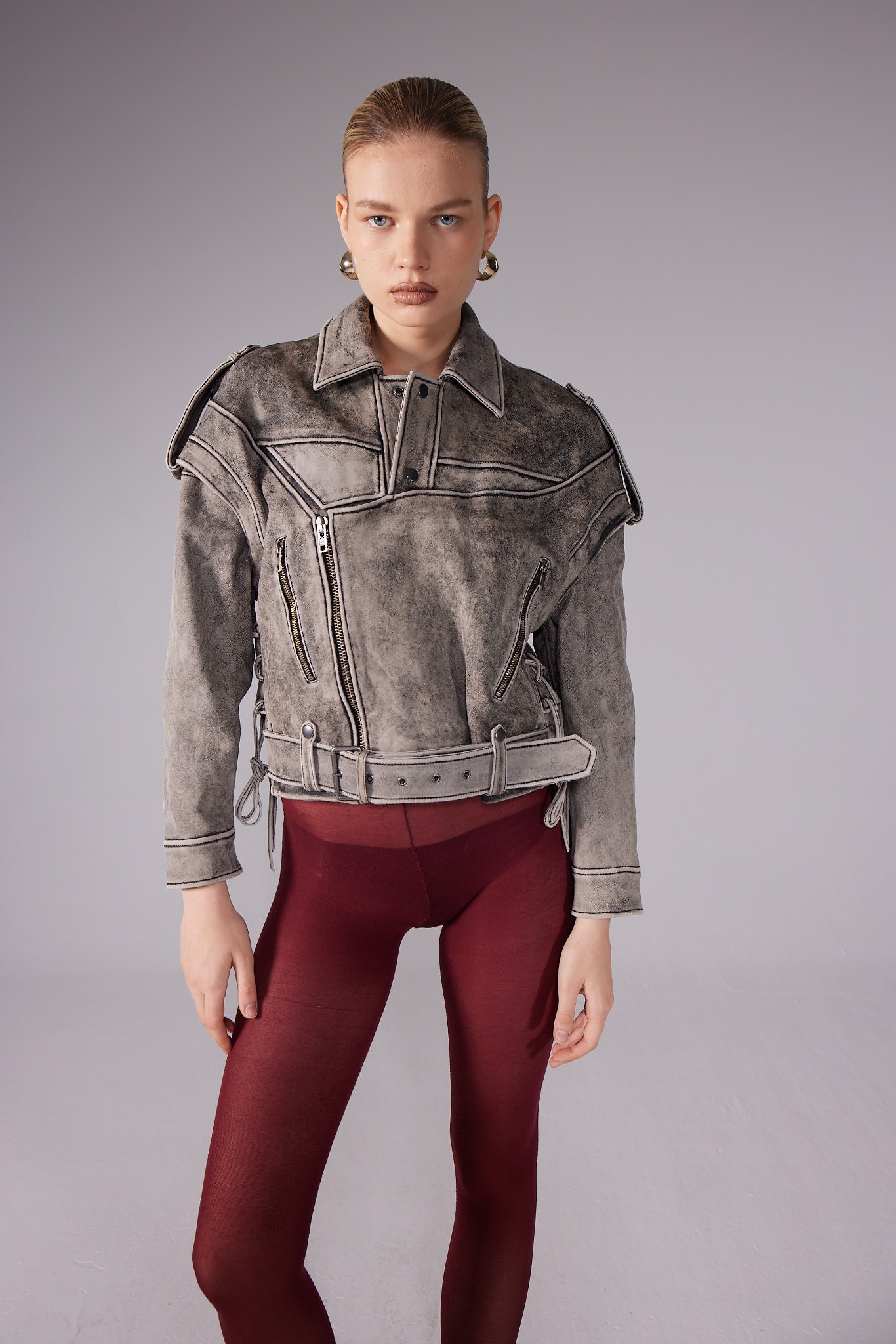 VALENTINE Cloud Acid Washed Leather Jacket