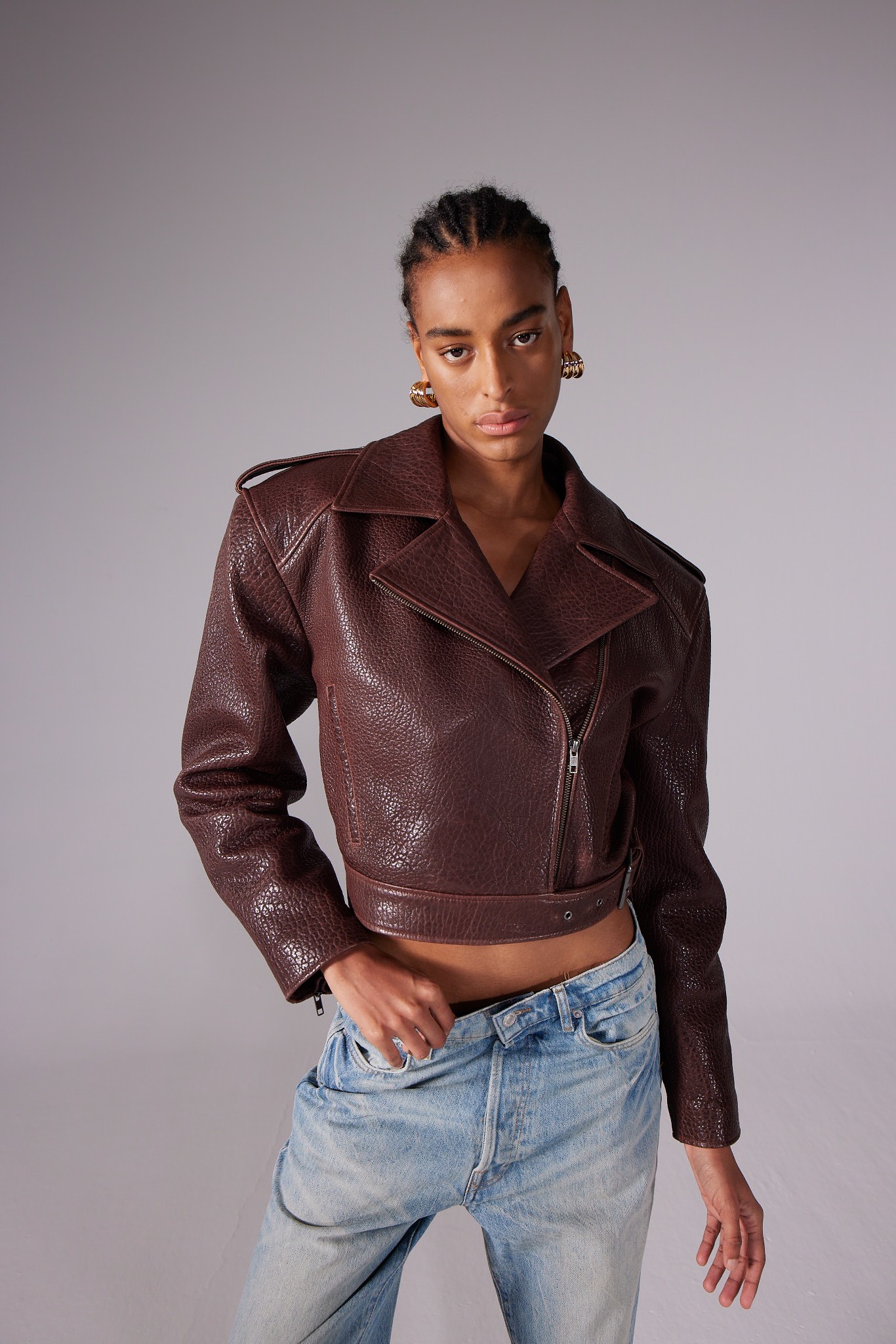  WHISKEY LEATHER JACKET WITH A RUBBER WAIST