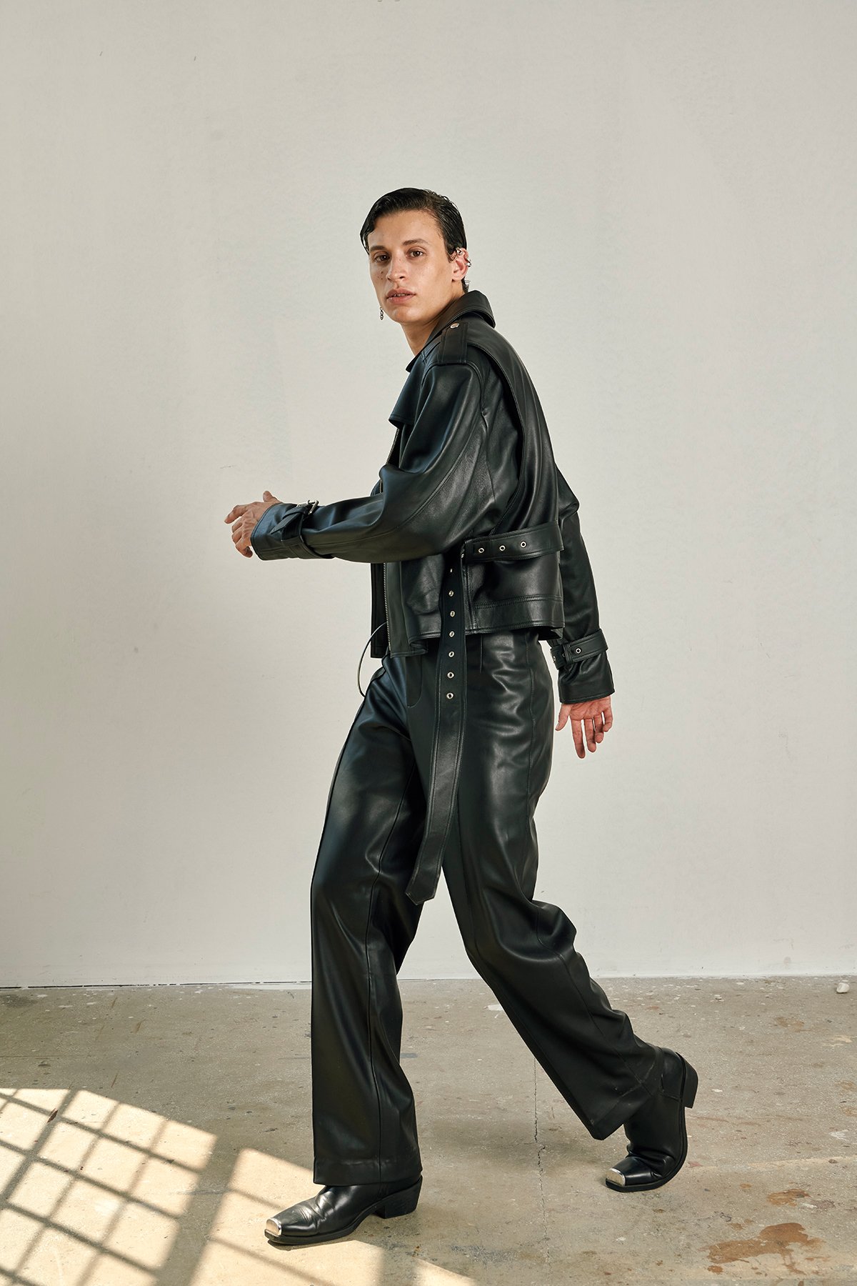 WORLD SERVICE Black Leather Pant