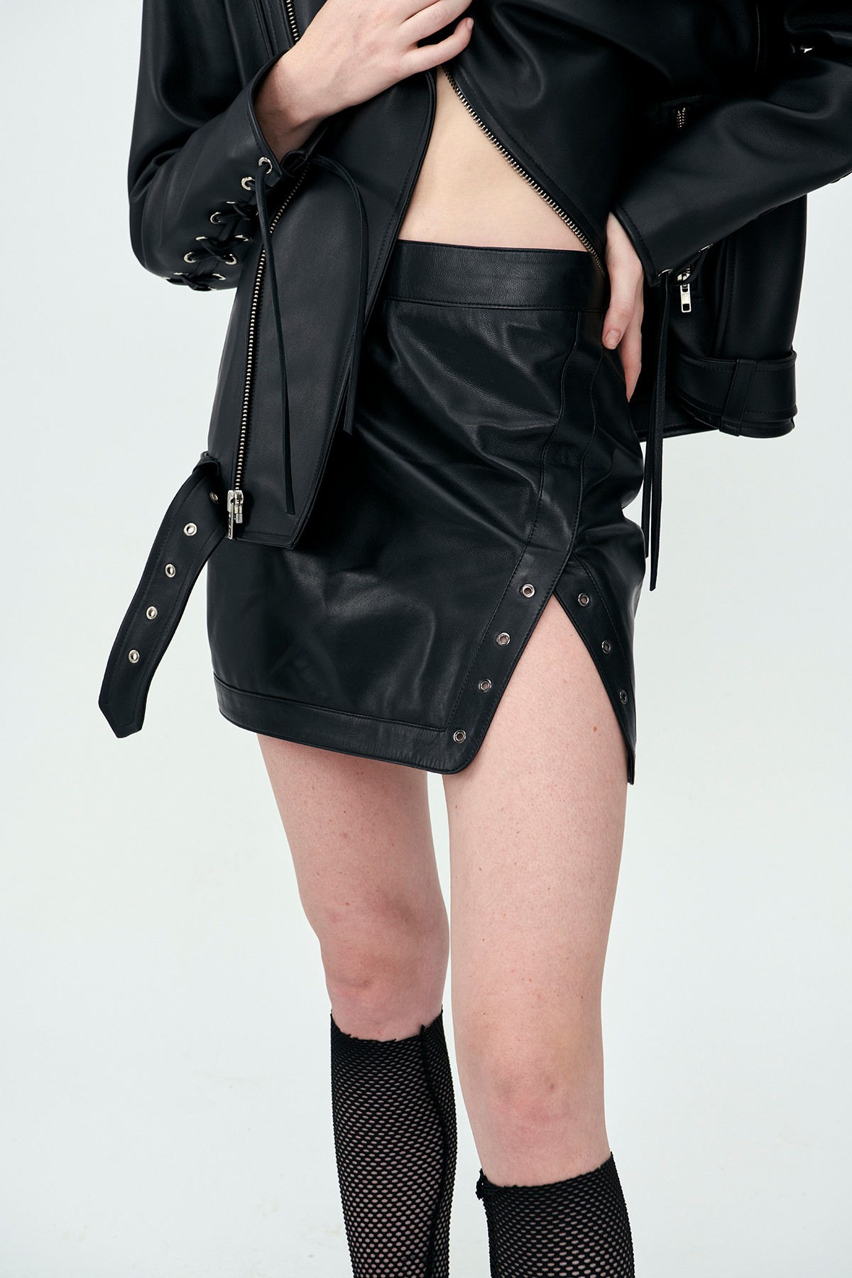 WHAT IF You Fly Black Leather Skirt 