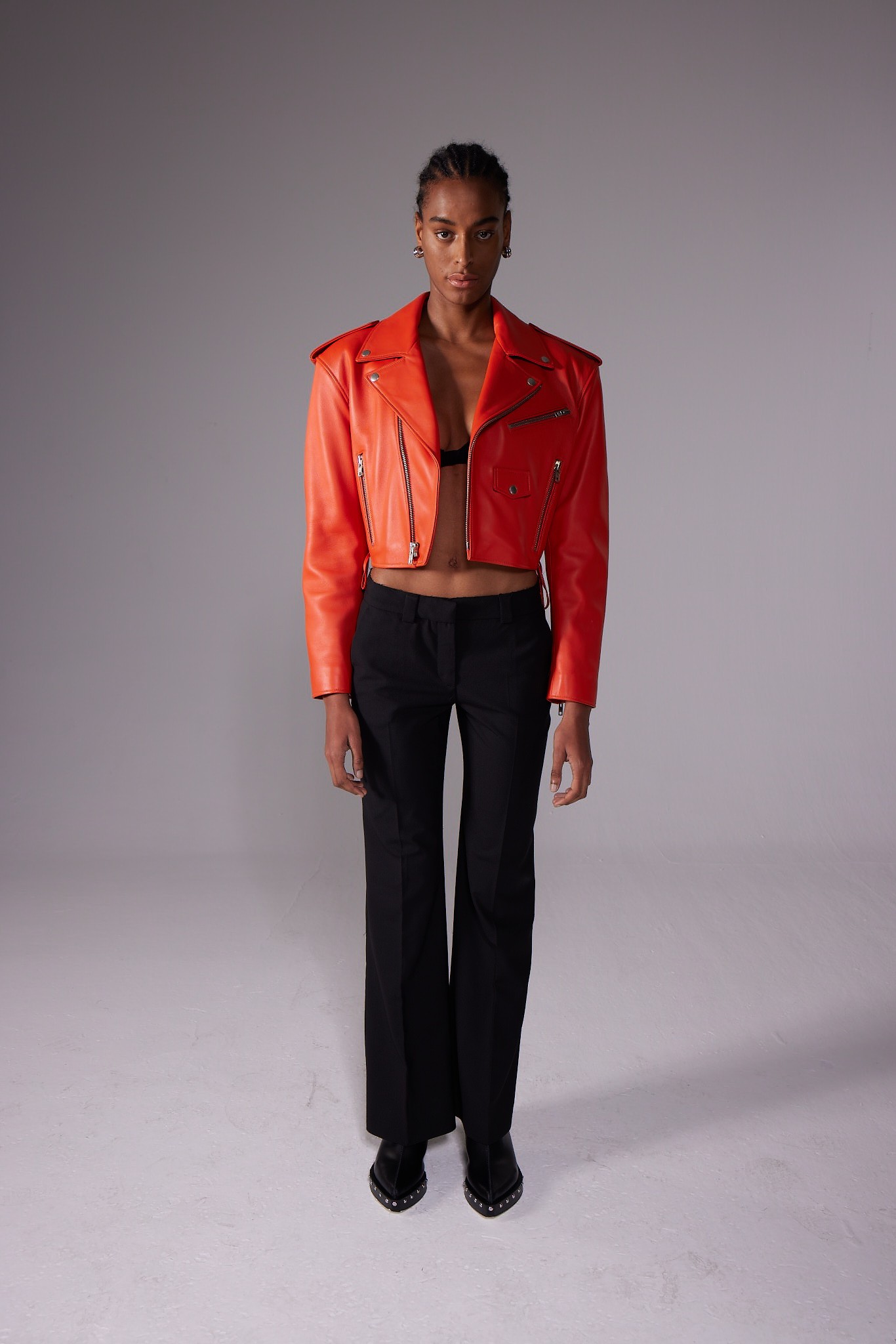 NEWYORK Gang Crop Coral Leather Jacket