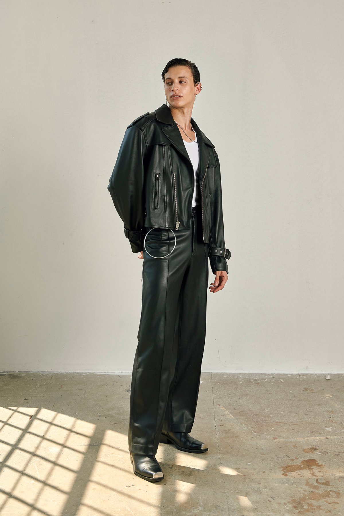 WORLD SERVICE Black Leather Pant