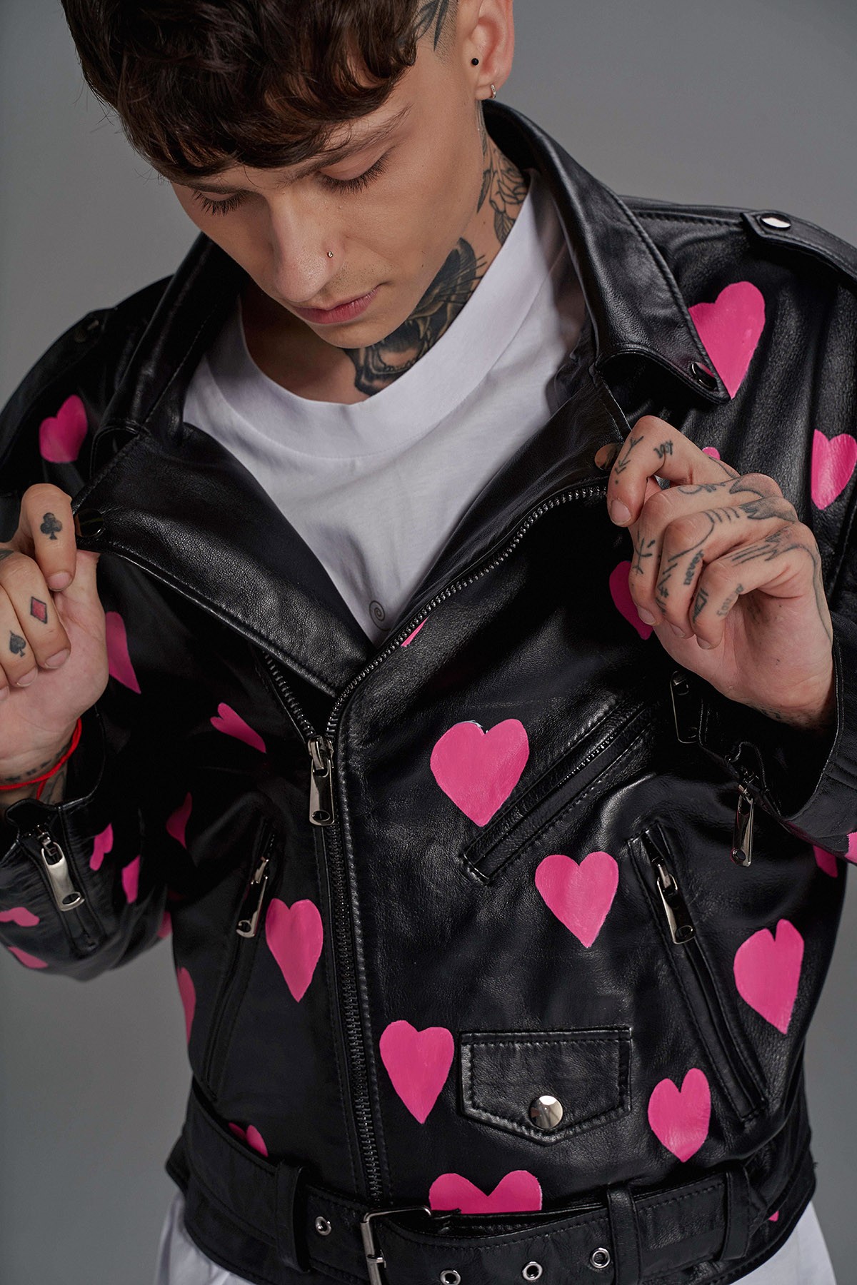 TOKYO Heart Unisex Short Leather Biker Jacket