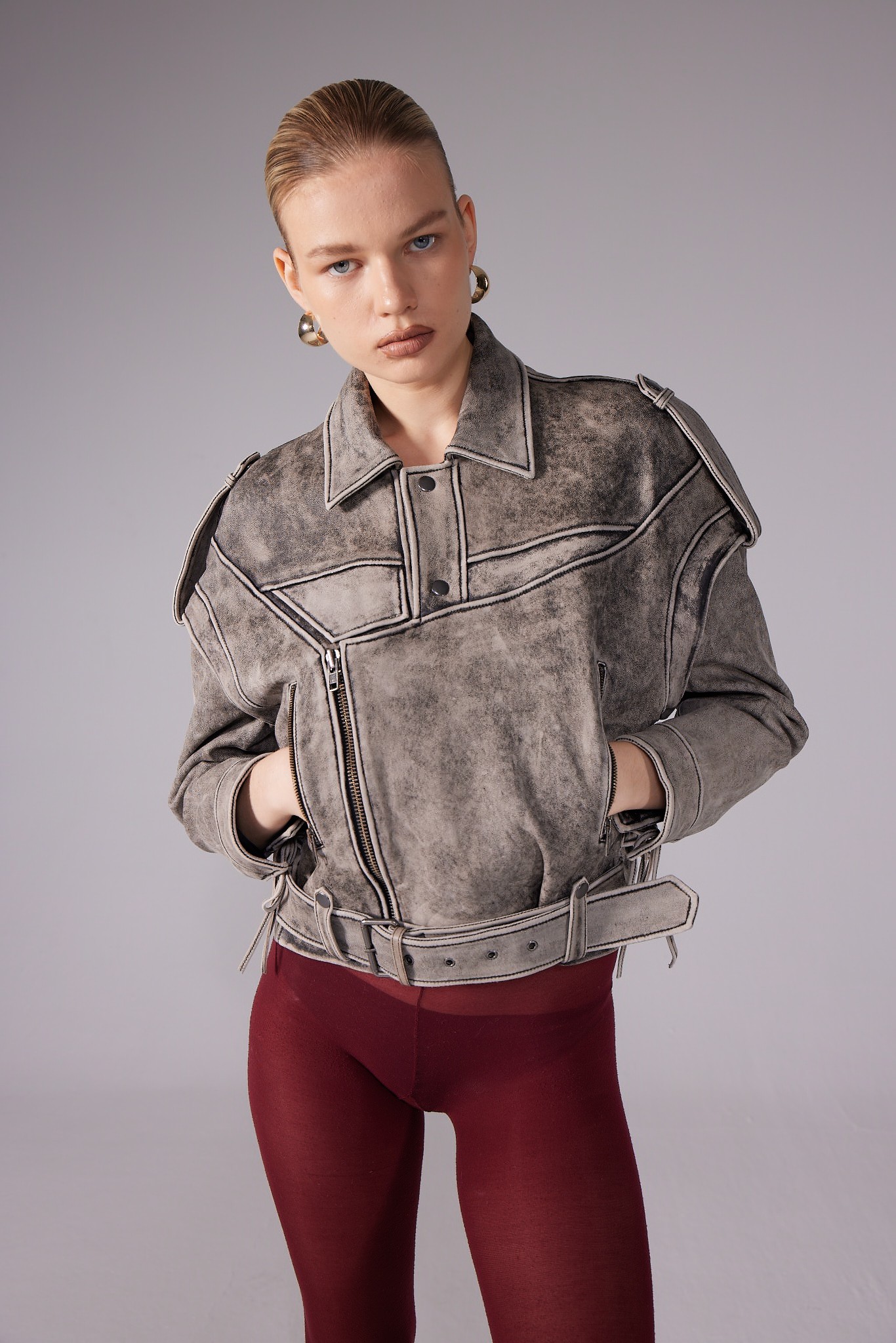 VALENTINE Cloud Acid Washed Leather Jacket