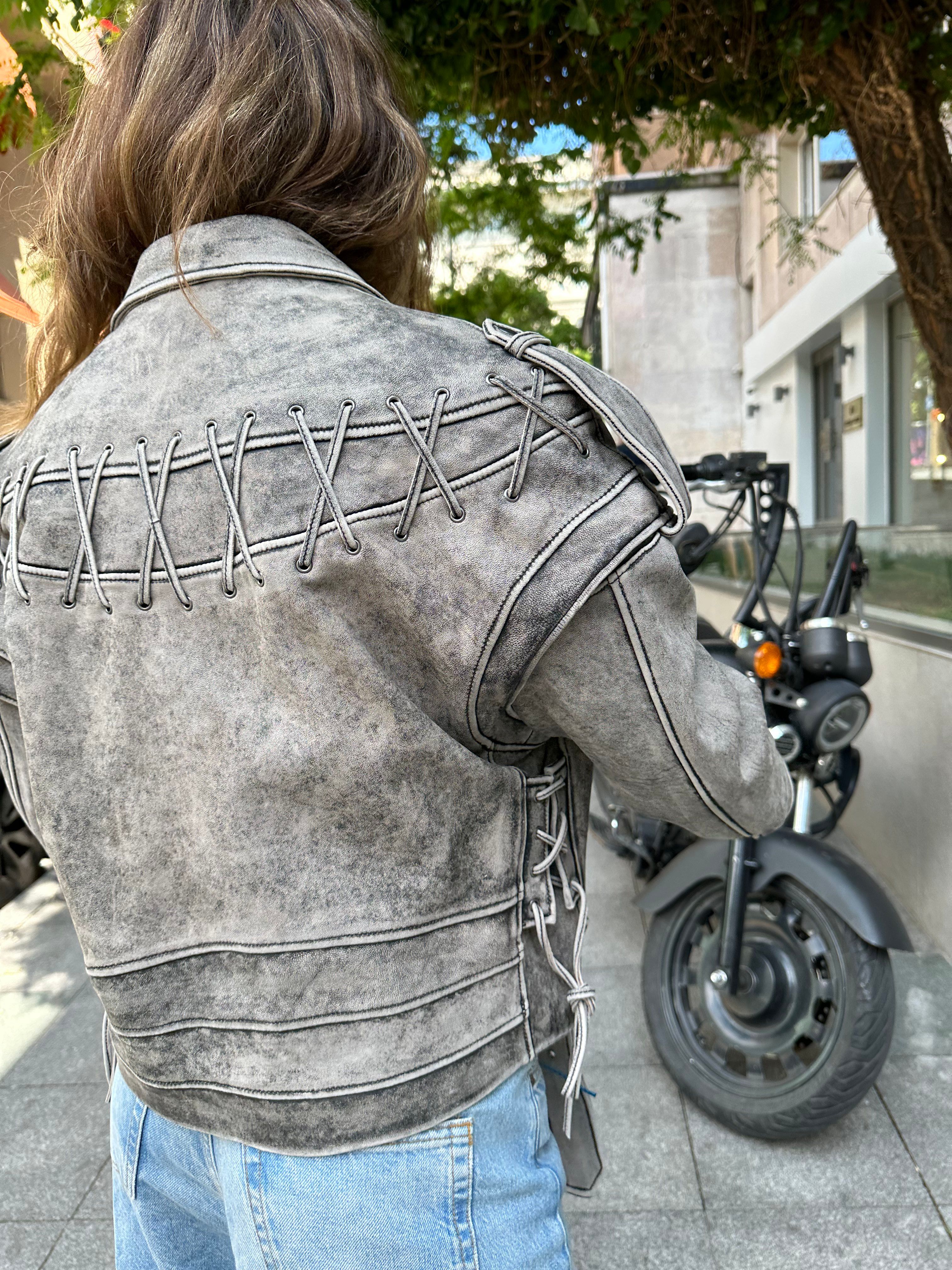 VALENTINE Cloud Acid Washed Leather Jacket