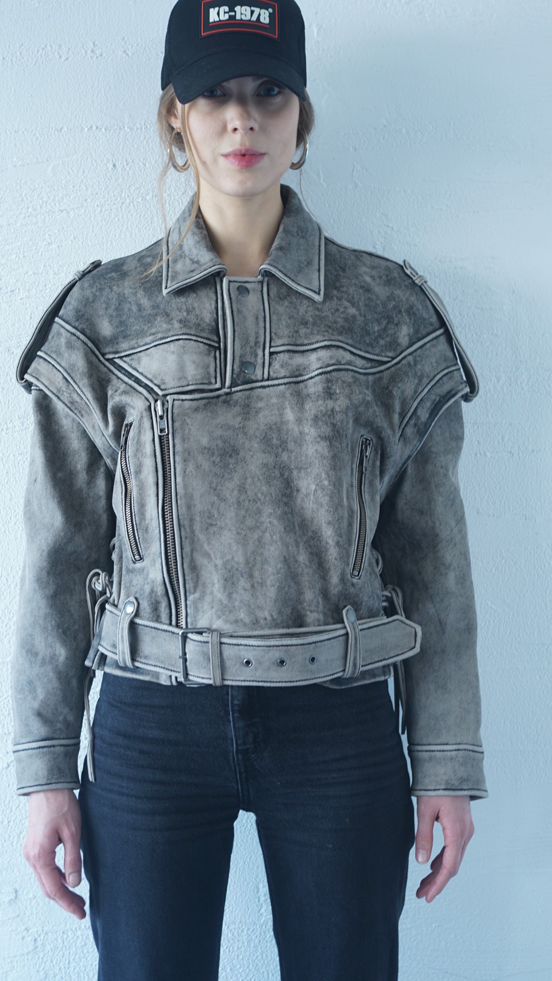 VALENTINE Cloud Acid Washed Leather Jacket