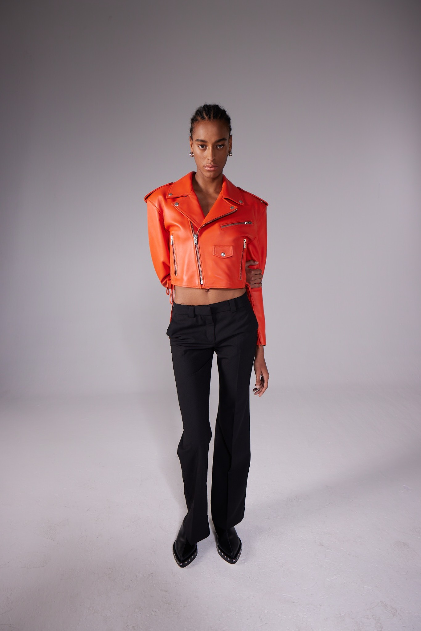 NEWYORK Gang Crop Coral Leather Jacket