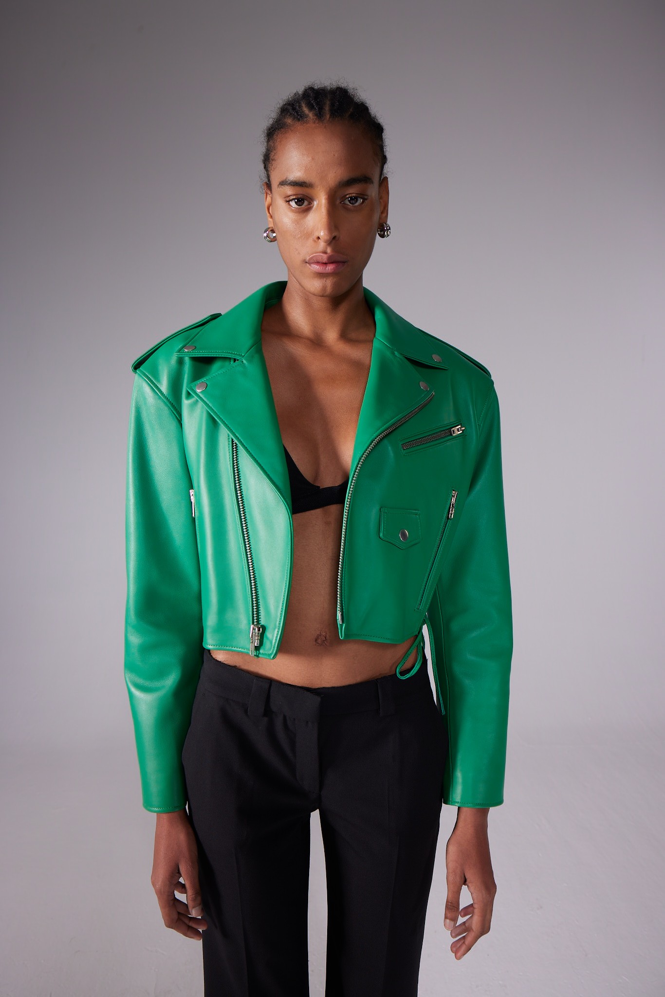 NEWYORK Gang Greener Crop Coral Leather Jacket