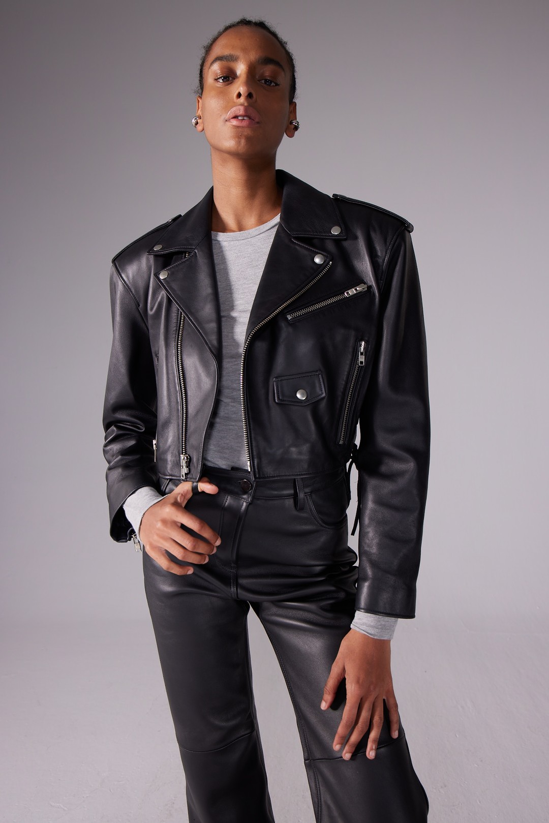 NEWYORK Gang Mat Black With Metal Accessory Leather Jacket