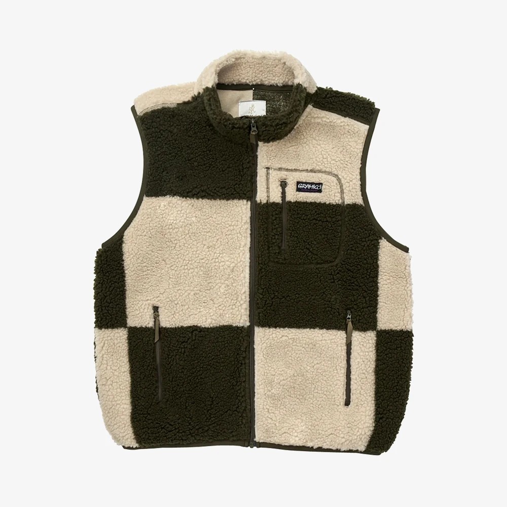 Checkered Sherpa Vest 'Olive Check'