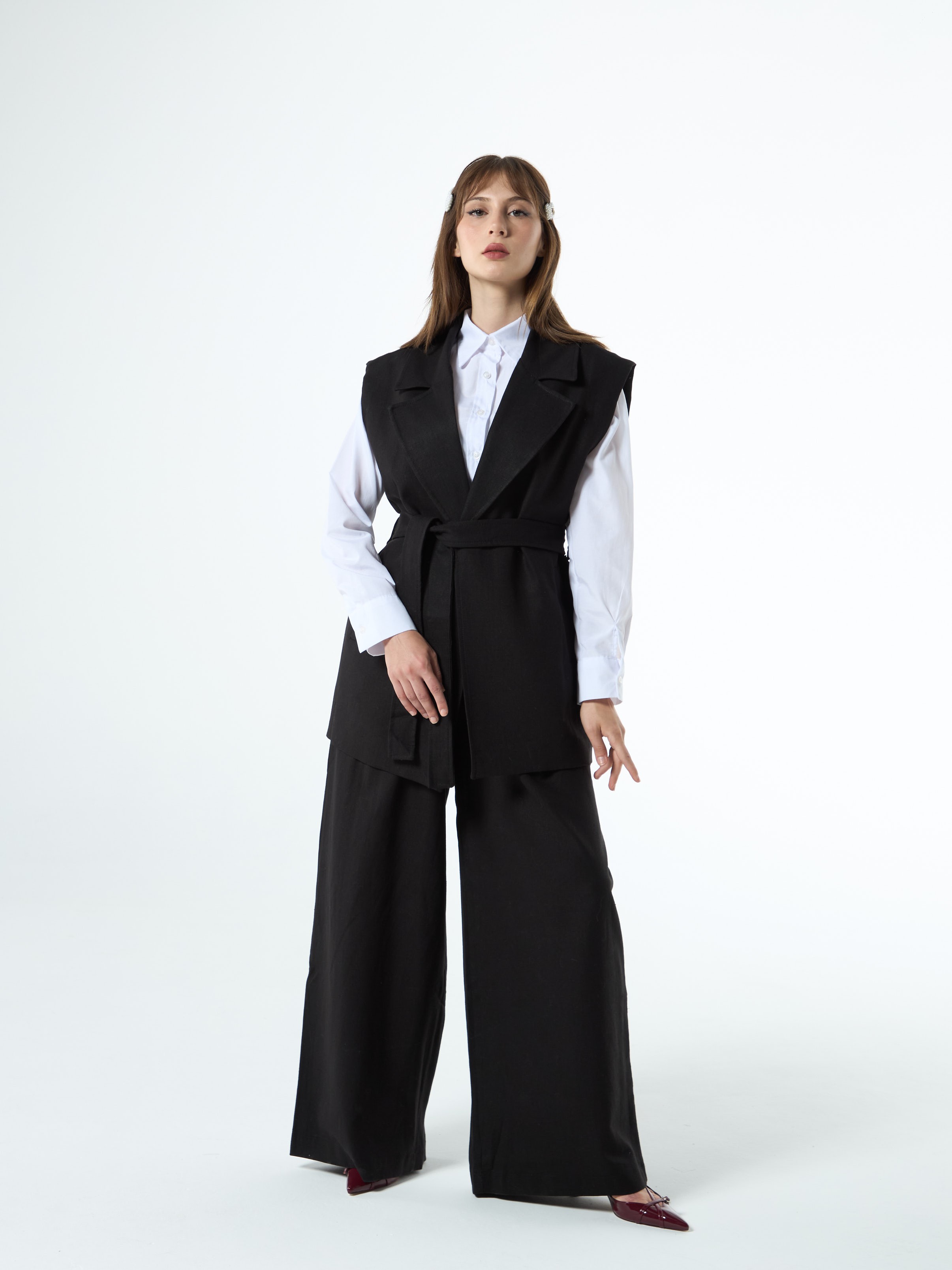 Black linen suit