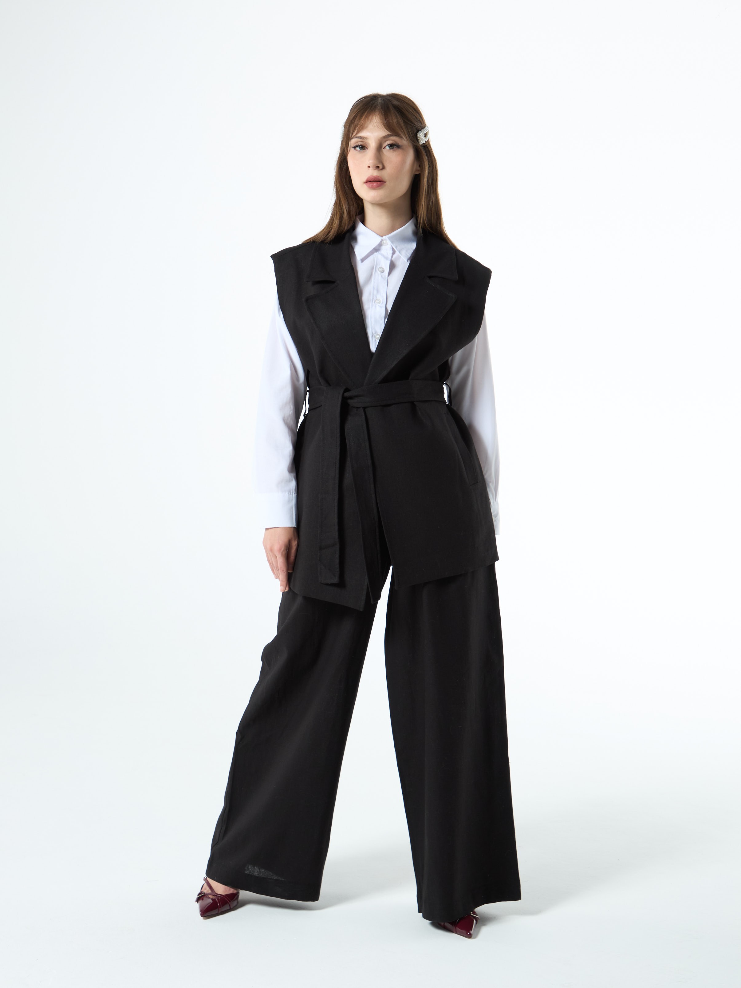 Black linen suit