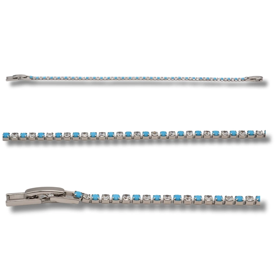 Lucent-Turkuaz&Beyaz Zirkon Taşlı Gümüş Renk Tenis Bileklik