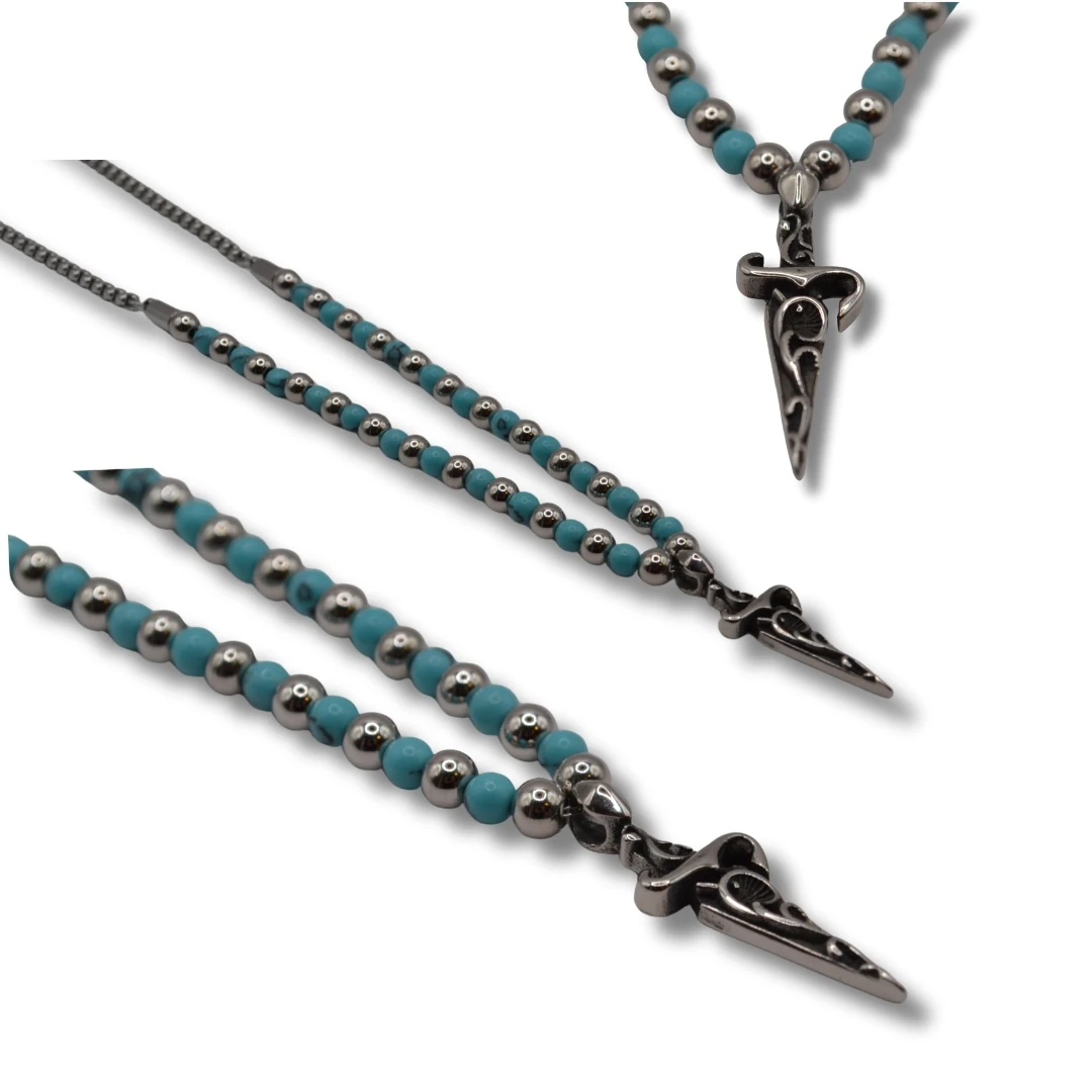 Aethra-Turkuaz Doğal Taşlı Çelik Kolye