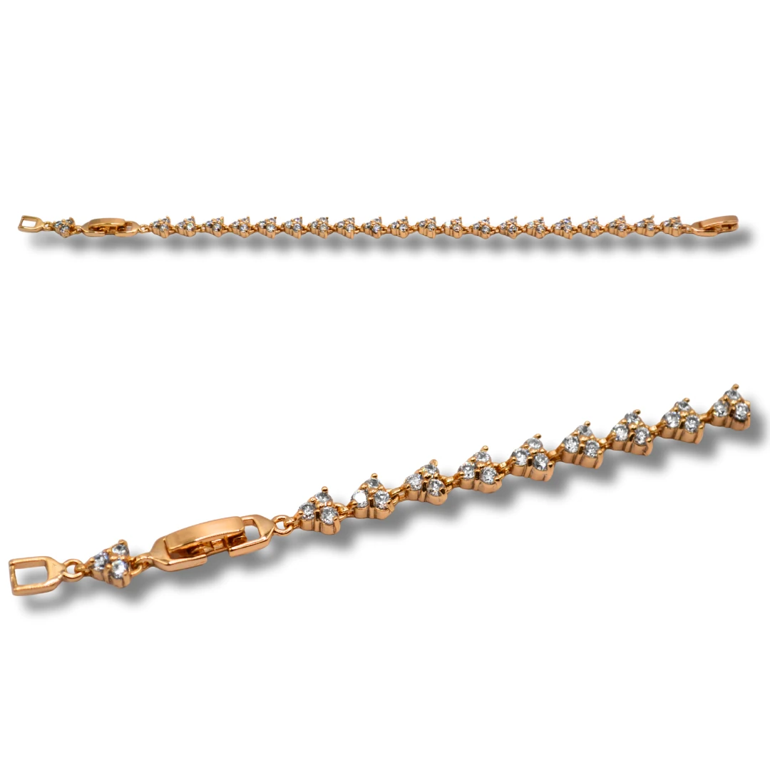 Lucent-Çiçek Motifli Beyaz Zirkon Taşlı 18K Rose Altın Renk Kadın Bileklik