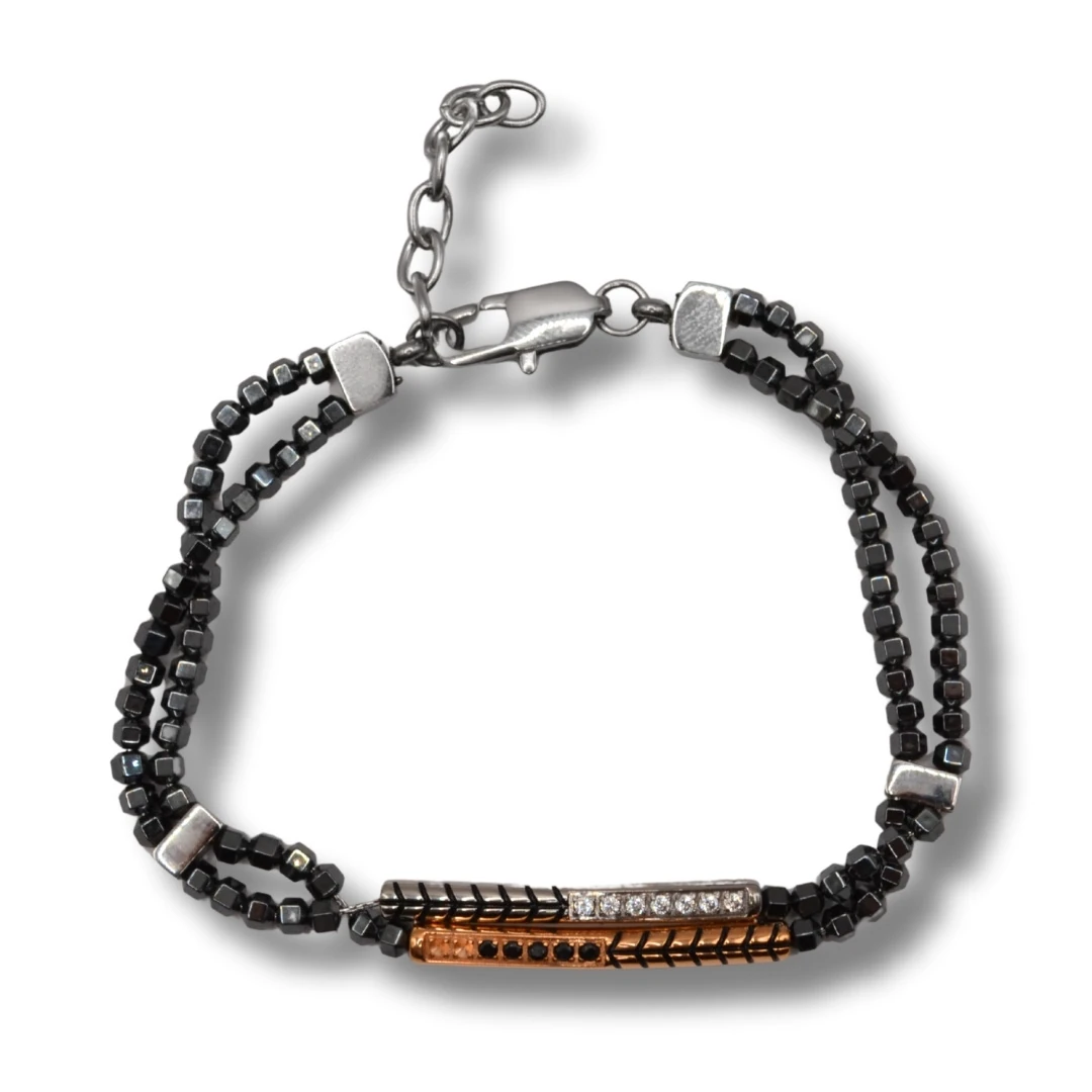 Lucent-Siyah&Beyaz Zirkon Taşlı Çelik Bileklik