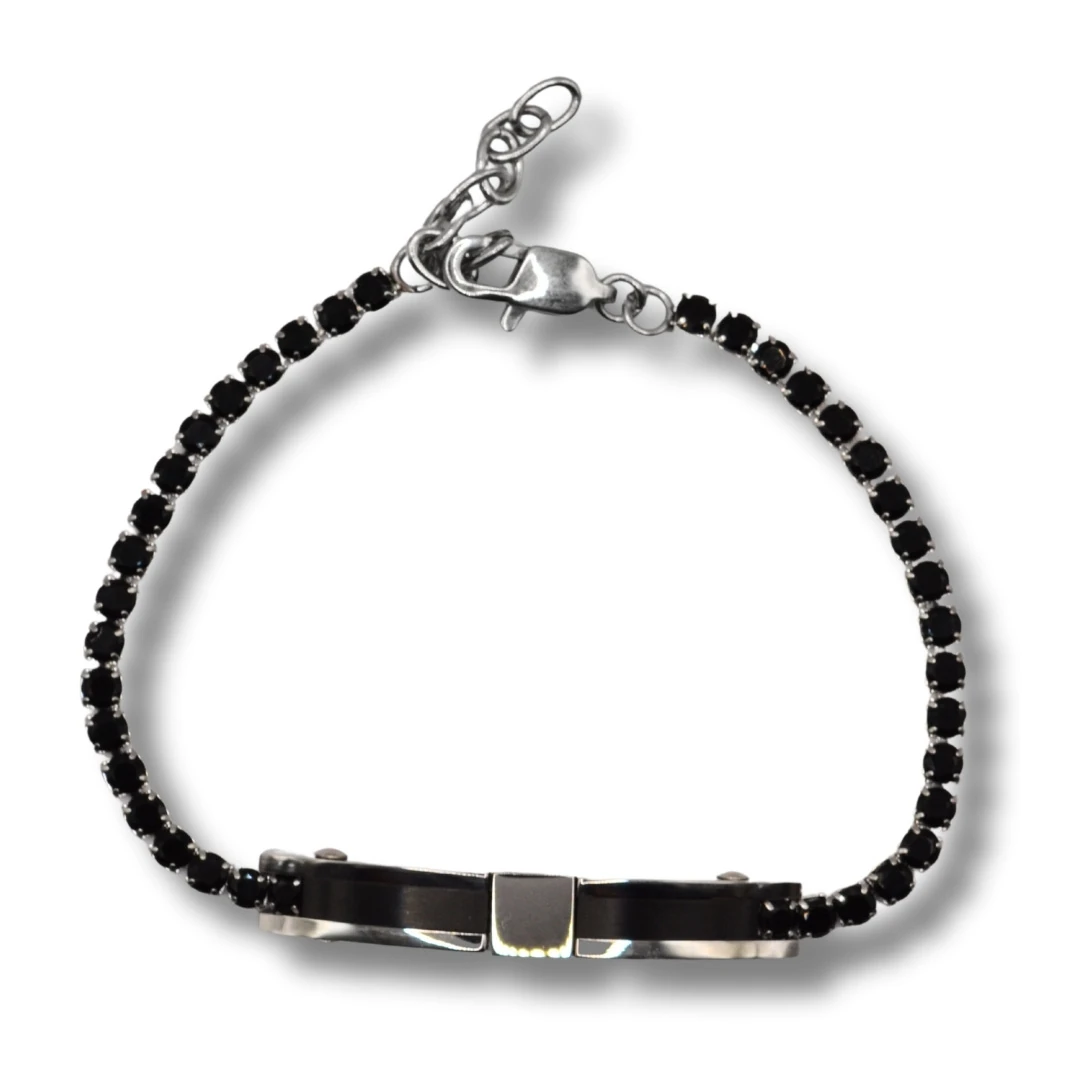 Lucent-Siyah Zirkon Taşlı Çelik Bileklik