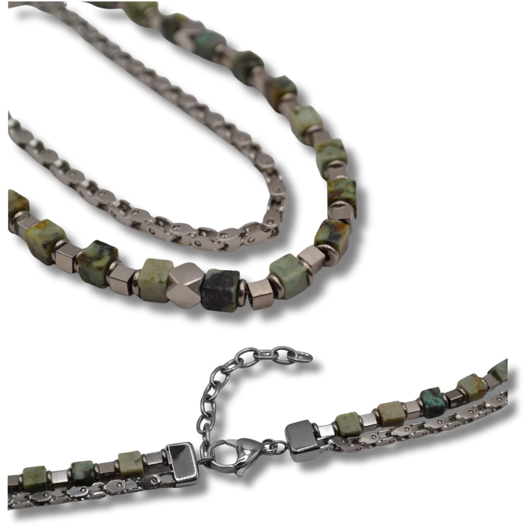 Aethra-Doğal Yosun Jasper Taşlı Çelik Kolye