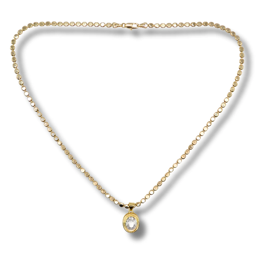 Lucent-Oval Zirkon Taş Detaylı 18K Altın Renk Kadın Kolye