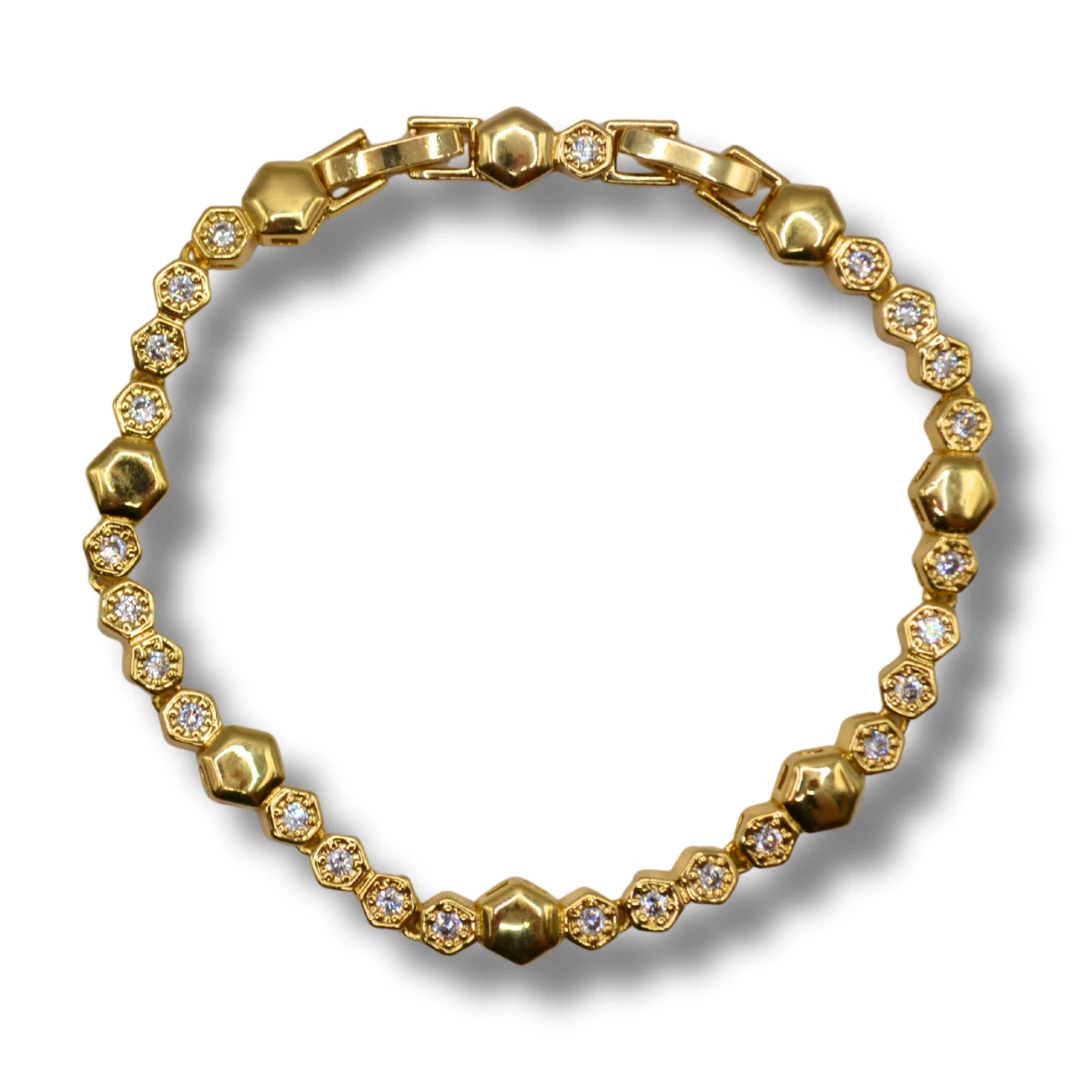 Lucent-Geometrik Zirkon Detaylı 18K Altın Renk Kadın Bileklik