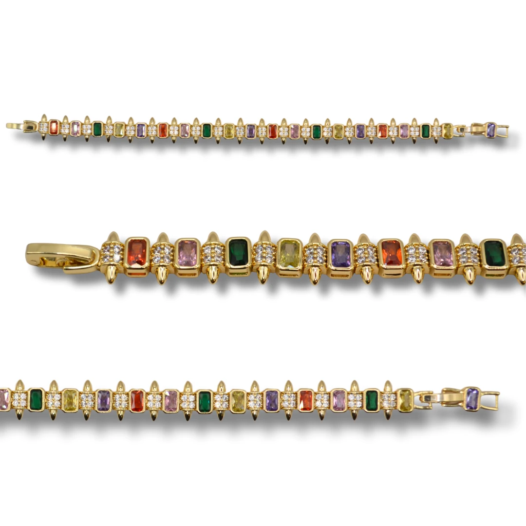 Umbra-Çok Renkli Baget Taşlı 18K Altın Renk Kadın Bileklik