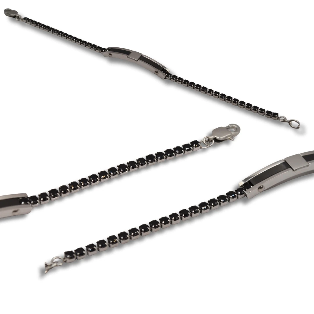 Lucent-Siyah Zirkon Taşlı Çelik Bileklik