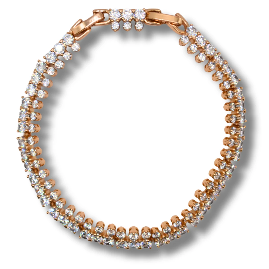 Lucent-Çift Sıra Beyaz Zirkon Taşlı 18K Rose Altın Renk Kadın Bileklik