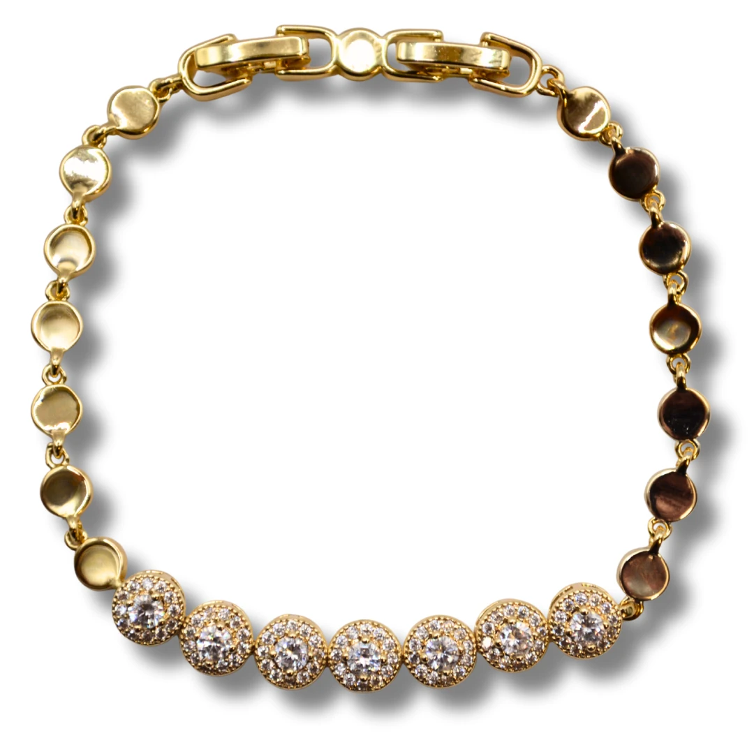 Lucent-Halo Zirkon Detaylı 18K Altın Renk Kadın Bileklik