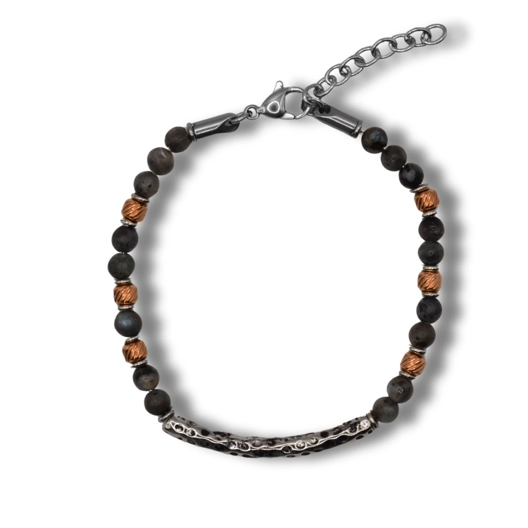 Aethra-Doğal Mat Hematit ve Bronz Detaylı Çelik Bileklik