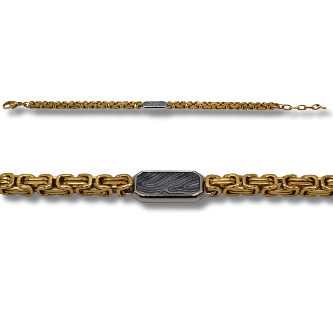 Umbra-Altın Tonlu Kral Zincir ve Siyah Damascus Detaylı Çelik Bileklik