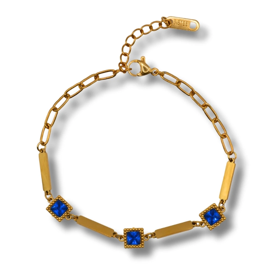Lucent-Mavi Zirkon Taşlı 18K Gold Çelik Bileklik