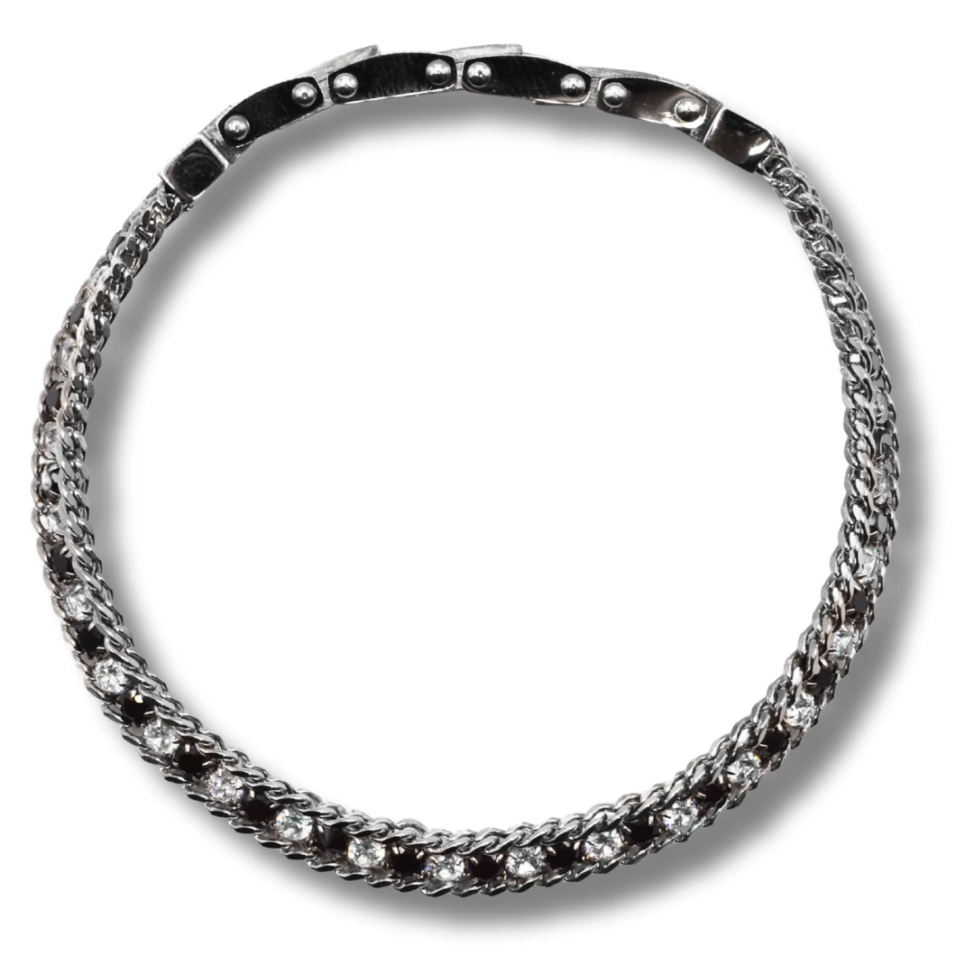 Lucent-Çift Zincir Siyah Beyaz Zirkon Taşlı Çelik Erkek Bileklik
