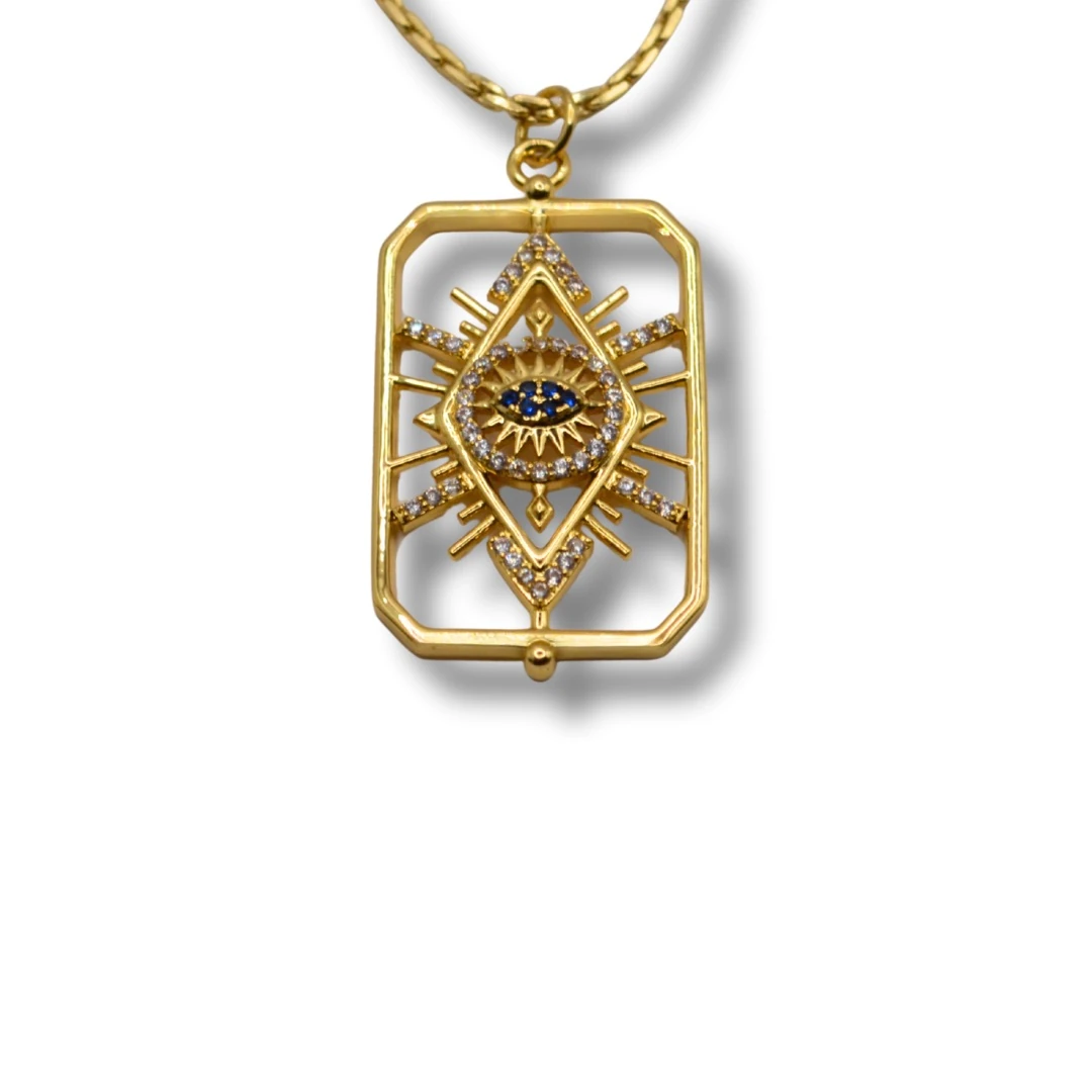 Umbra-18K Altın Kaplama Nazar Göz Detaylı Zirkon Taşlı Kolye