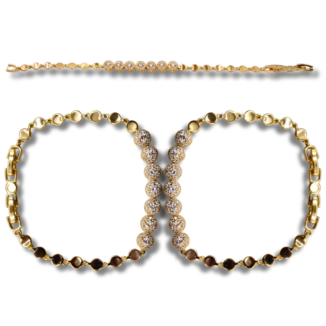 Lucent-Halo Zirkon Detaylı 18K Altın Renk Kadın Bileklik