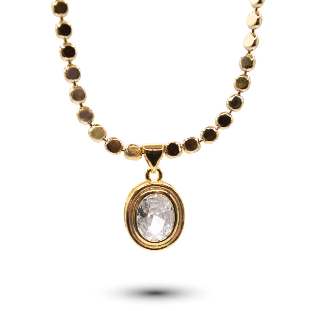 Lucent-Oval Zirkon Taş Detaylı 18K Altın Renk Kadın Kolye