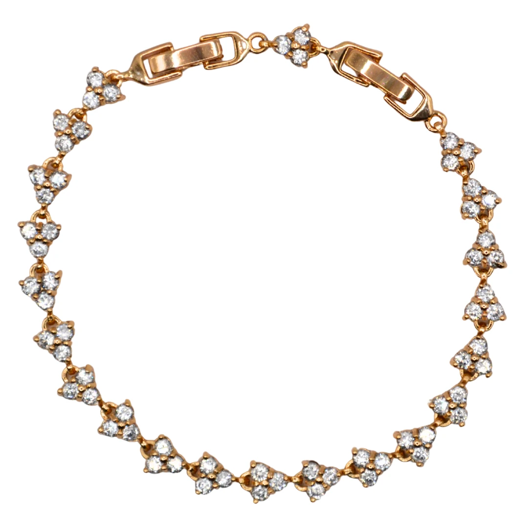 Lucent-Çiçek Motifli Beyaz Zirkon Taşlı 18K Rose Altın Renk Kadın Bileklik