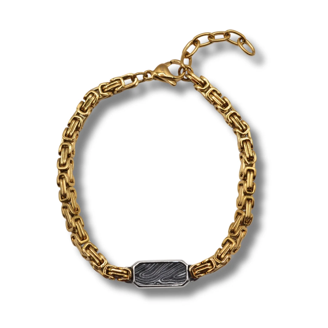 Umbra-Altın Tonlu Kral Zincir ve Siyah Damascus Detaylı Çelik Bileklik