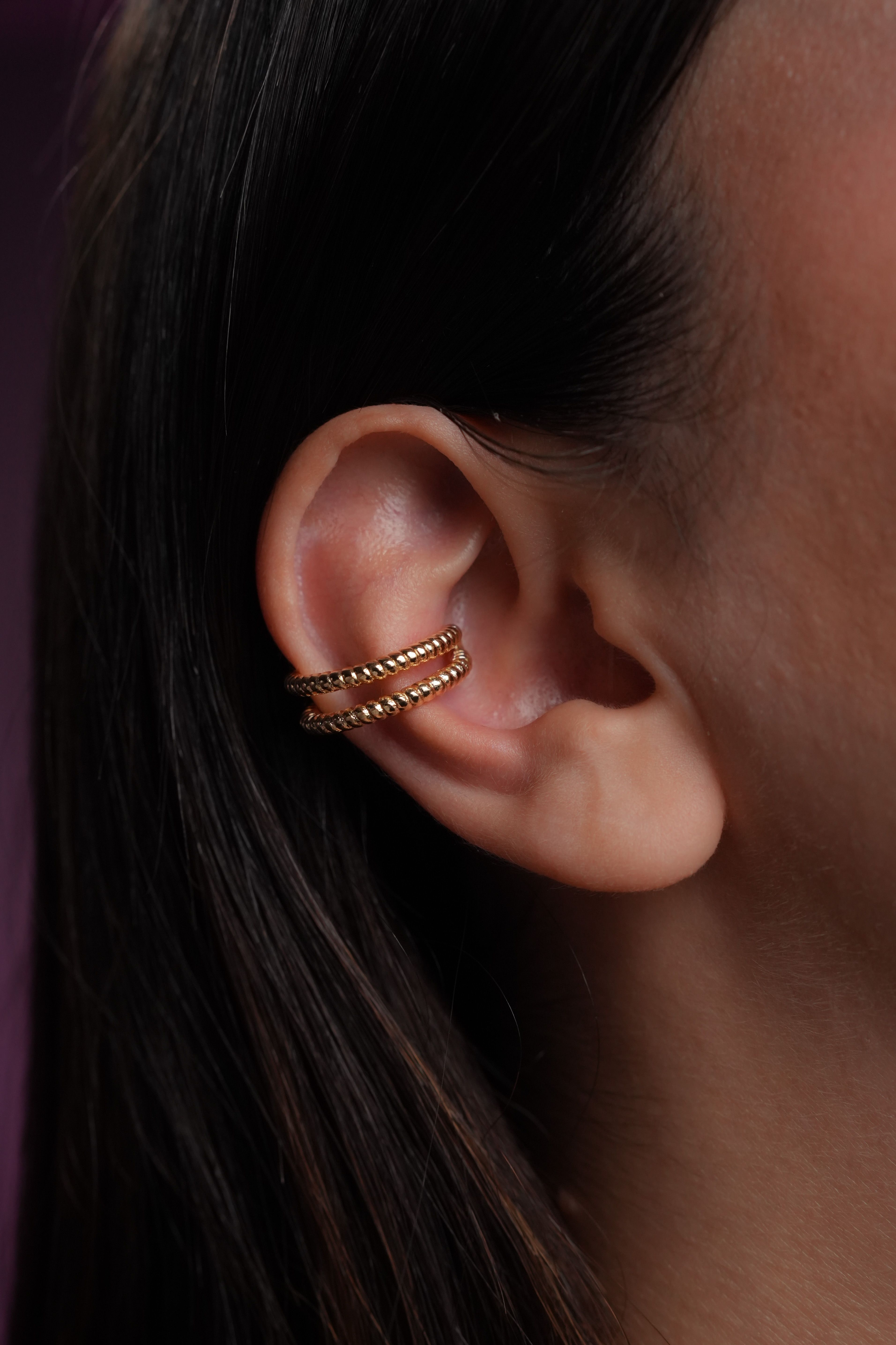 Altın Kaplama Top Detaylı İkili Ear Cuff (Tekli)